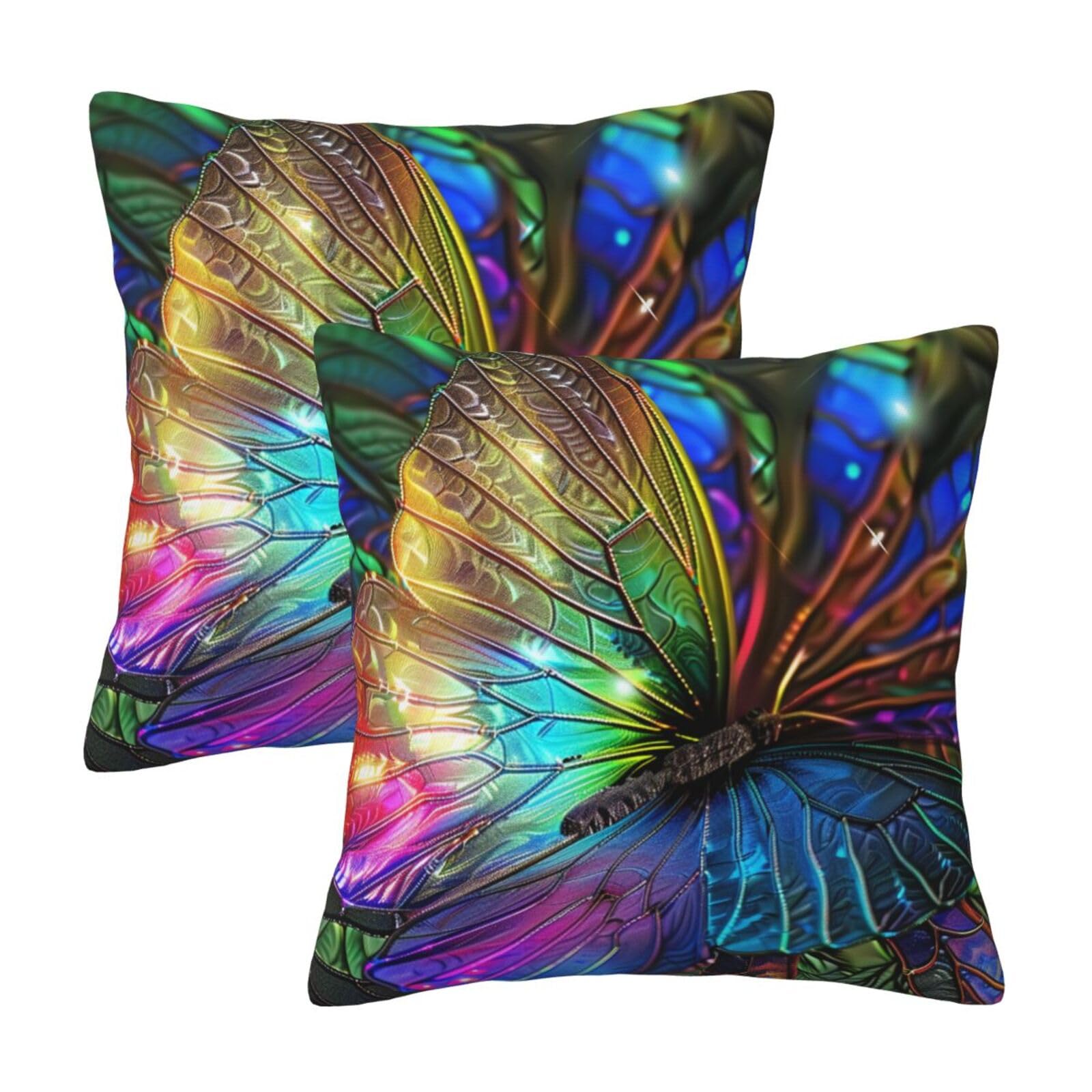 kkvhhyuo Colorful Rainbow Butterfly Print Pillow Covers Set of 2, Square Decorative Cushion Covers with Hidden Zipper, Throw Pillow Cases for Living Room Sofa Bed Chair, 45x45 cm