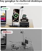 Vista 7 de 5 in 1 Wireless Charging Station for Apple,Mag-Safe Charger with Alarm Clock Night Light for Multiple Devices,Nightstand Charging Station for iPhone