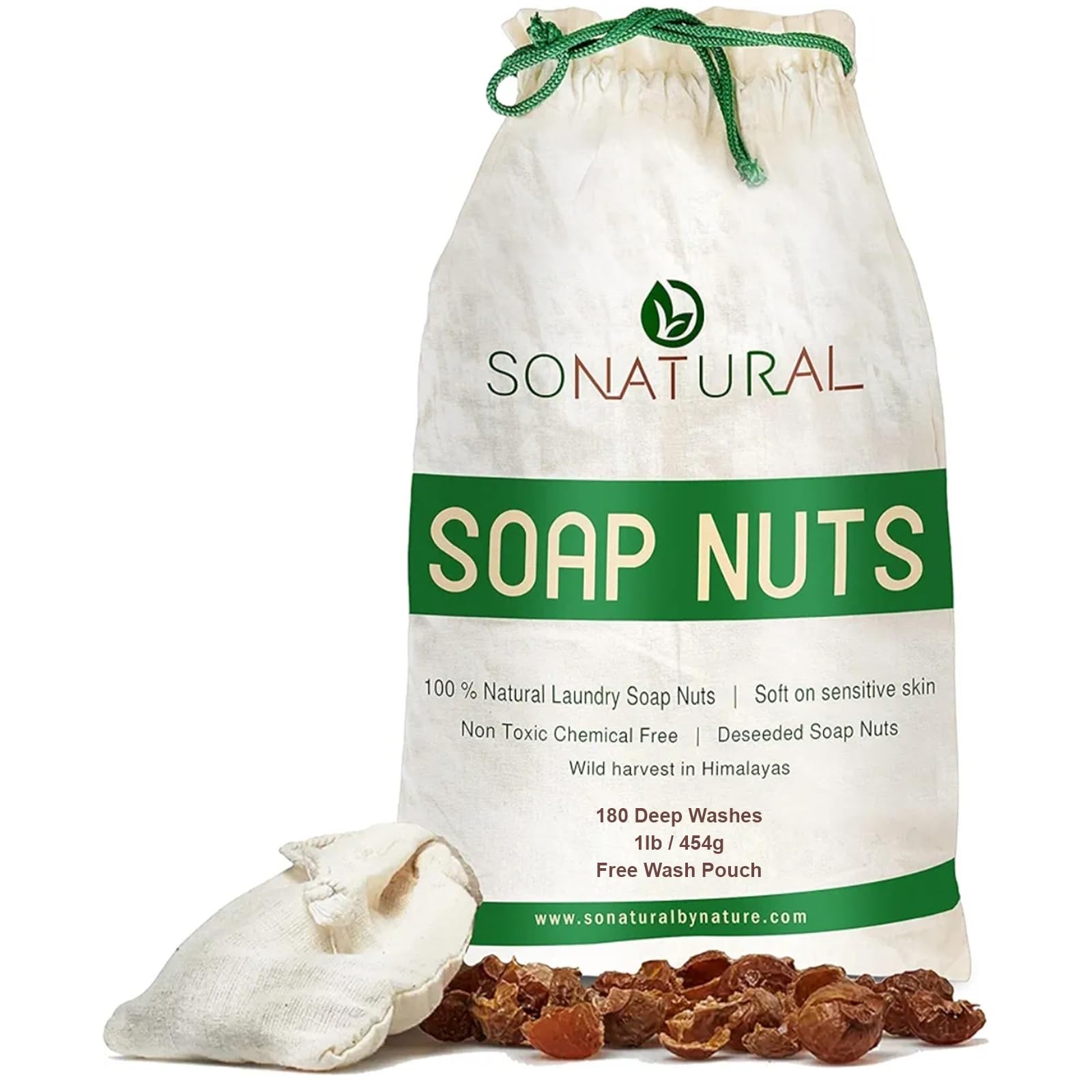 Organic Soap Nuts 1lb/180 Loads + Wash Bag Included - Deseeded Soap Berries | Hypoallergenic Laundry Detergent for Sensitive Skin & Baby Clothes| Fragrance & Sulfate-Free Shampoo