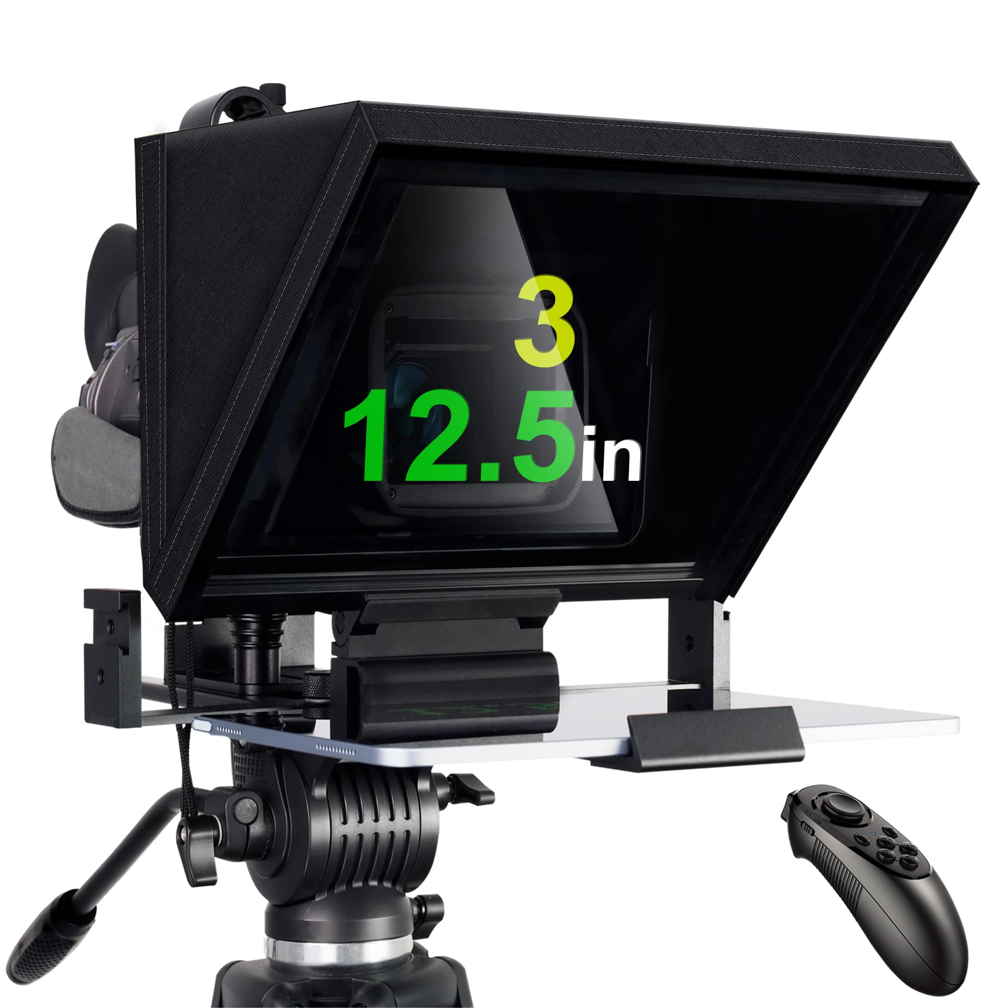 ILOKNZI 14 Inch Rotating Teleprompter with Beam Splitter 70/30 Tempered Glass with Bluetooth Remote Control and Teleprompter App for Camera and Camcorder Video Recording