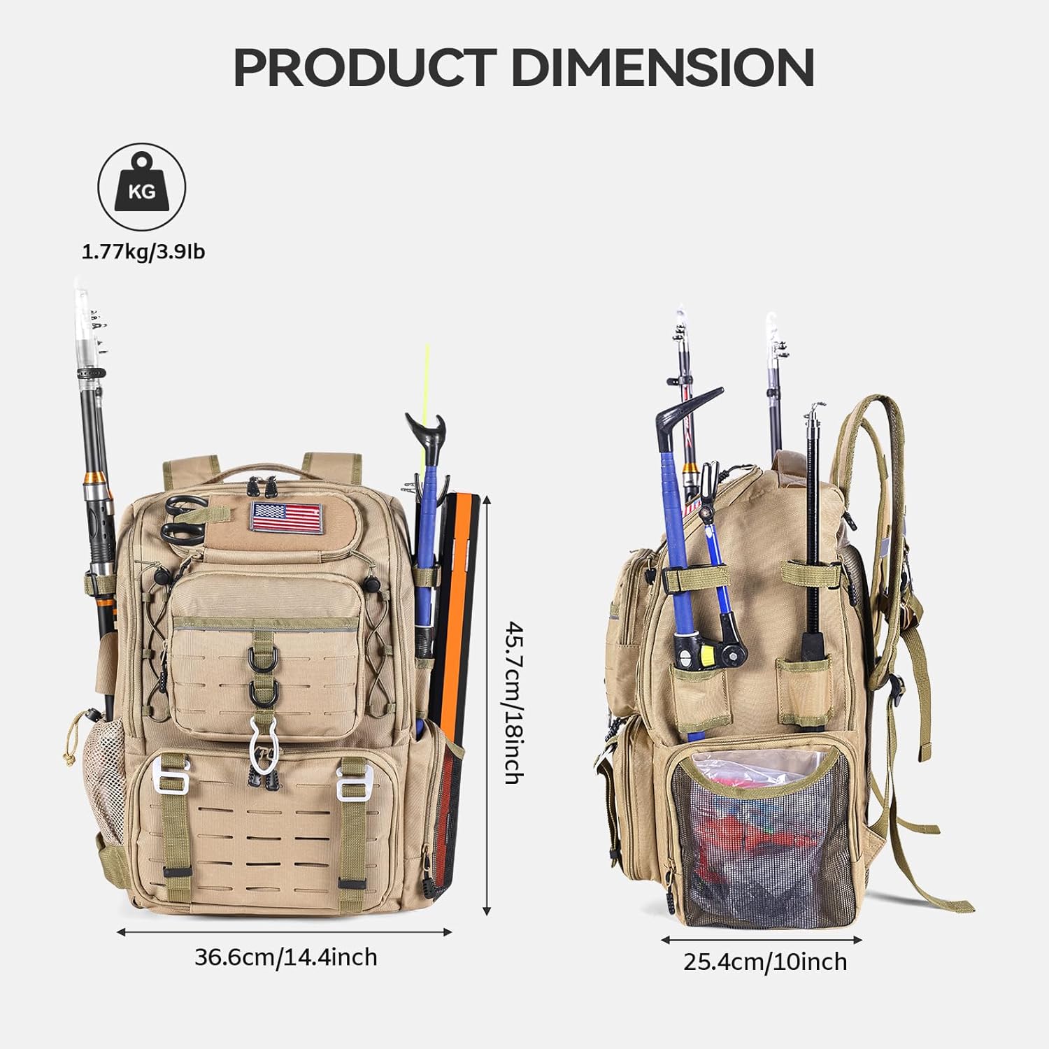 Vomgomfom 37L Fishing Backpack with Fully Waterproof Insulated Lining,Military Survival Molle Back Pack with Laptop Compartment,Earthy Yellow