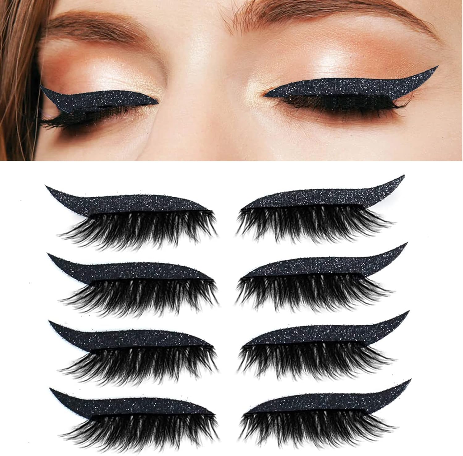 False Eyelashes Eyeliner, 4 Pairs Reusable Eyeliner and Eyelash