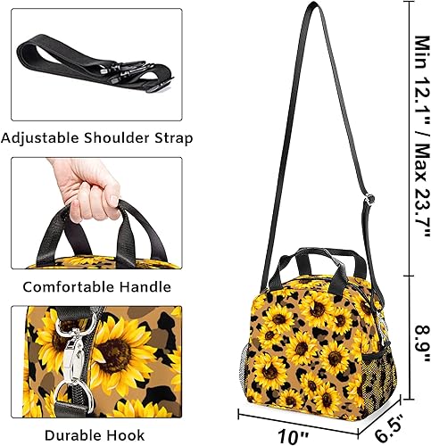 Miniatura 4 de Lamtwbos Lonchera térmica con estampado de girasol con estampado de leopardo para mujeres y niñas, lonchera térmica para la escuela, trabajo, picnic
