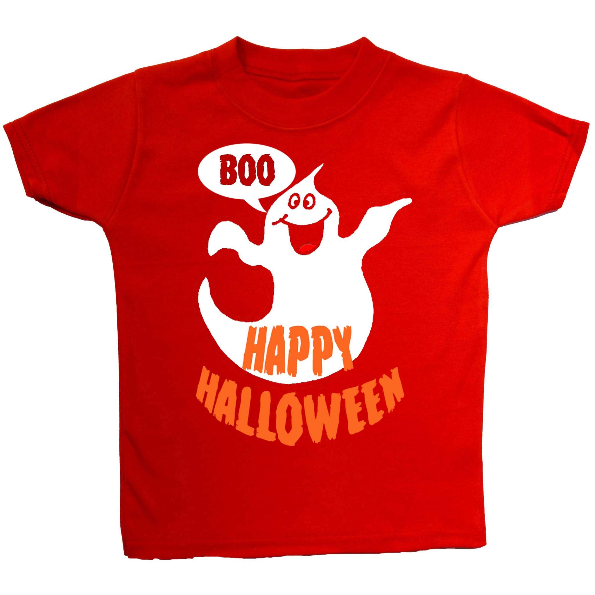 Happy Halloween with Boo Ghost Baby Children T-Shirt Tops - 6-12 Months - Red