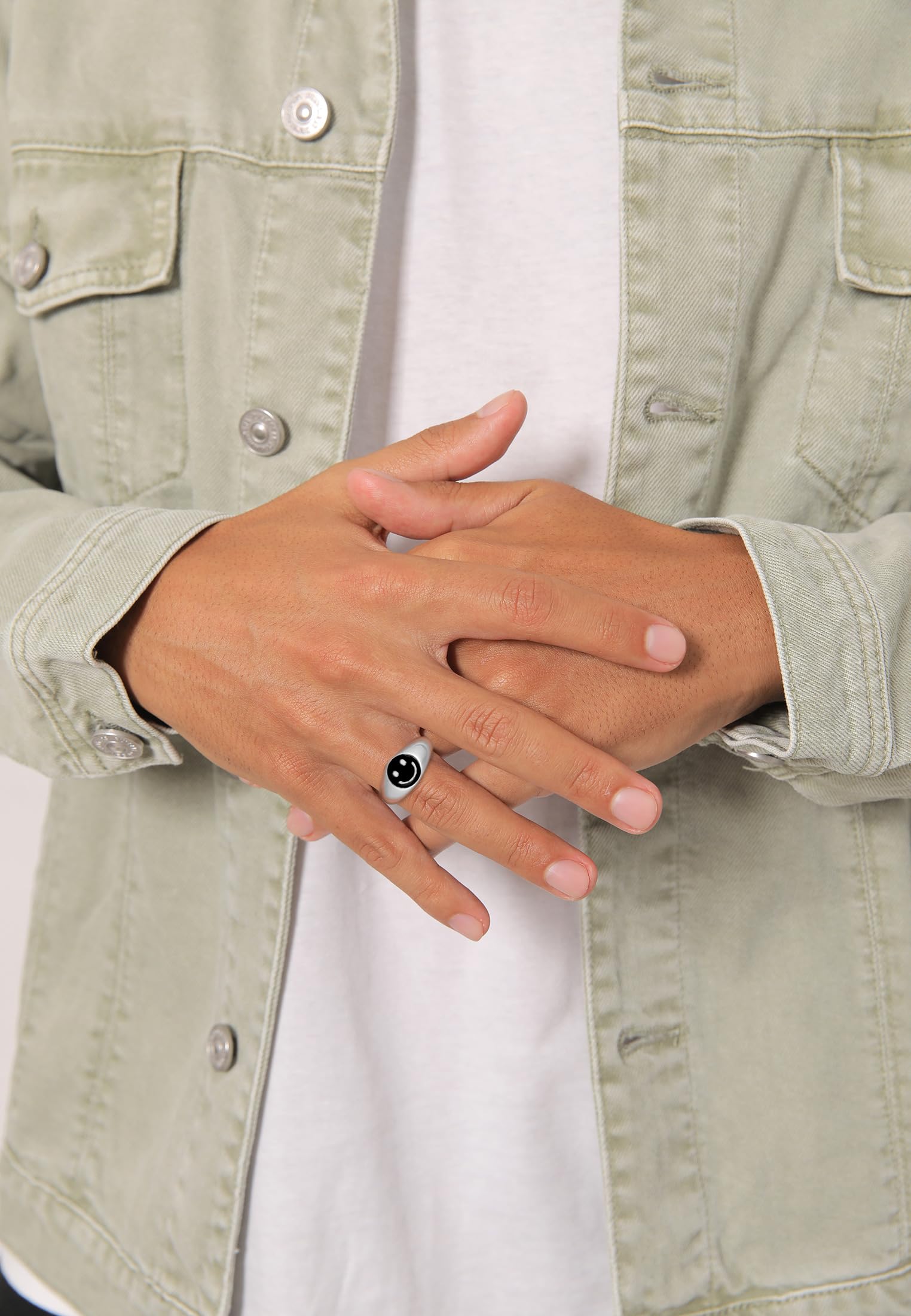 Kuzzoi Siegelring Herrenring 11 mm Smile aus massiven 925 Silber Emoji Ring
