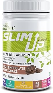 MYHERB Slim Up Meal Replacement Shake With 15 Natural Herbal Blend (Ayurvedic Formula) For Weight Control&Management-13.5g Protein-23 Vitamins For Men&Women (Chocolate Milk Shake, 1000 gm)