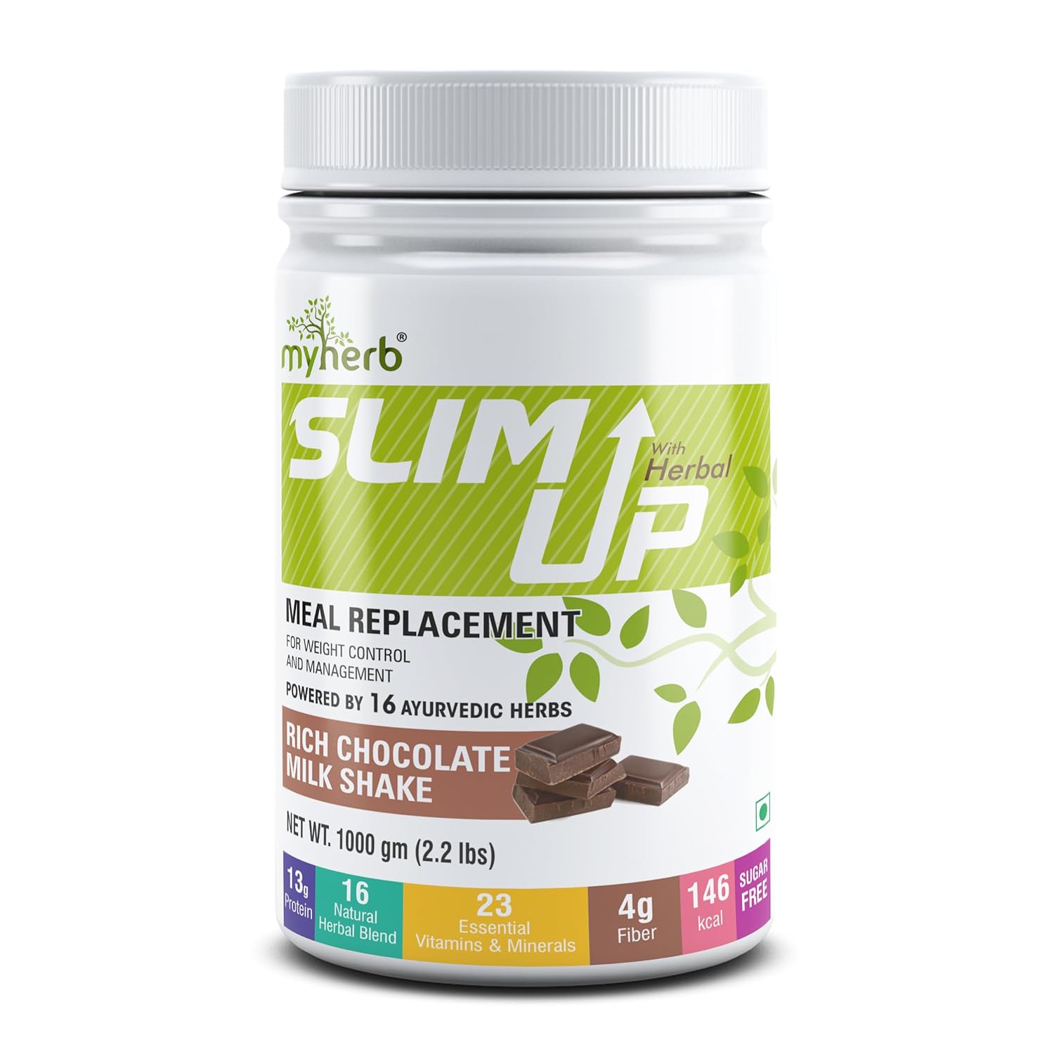 MYHERB Slim Up Meal Replacement Shake With 15 Natural Herbal Blend (Ayurvedic Formula) For Weight Control&Management-13.5g Protein-23 Vitamins For Men&Women (Chocolate Milk Shake, 1000 gm)