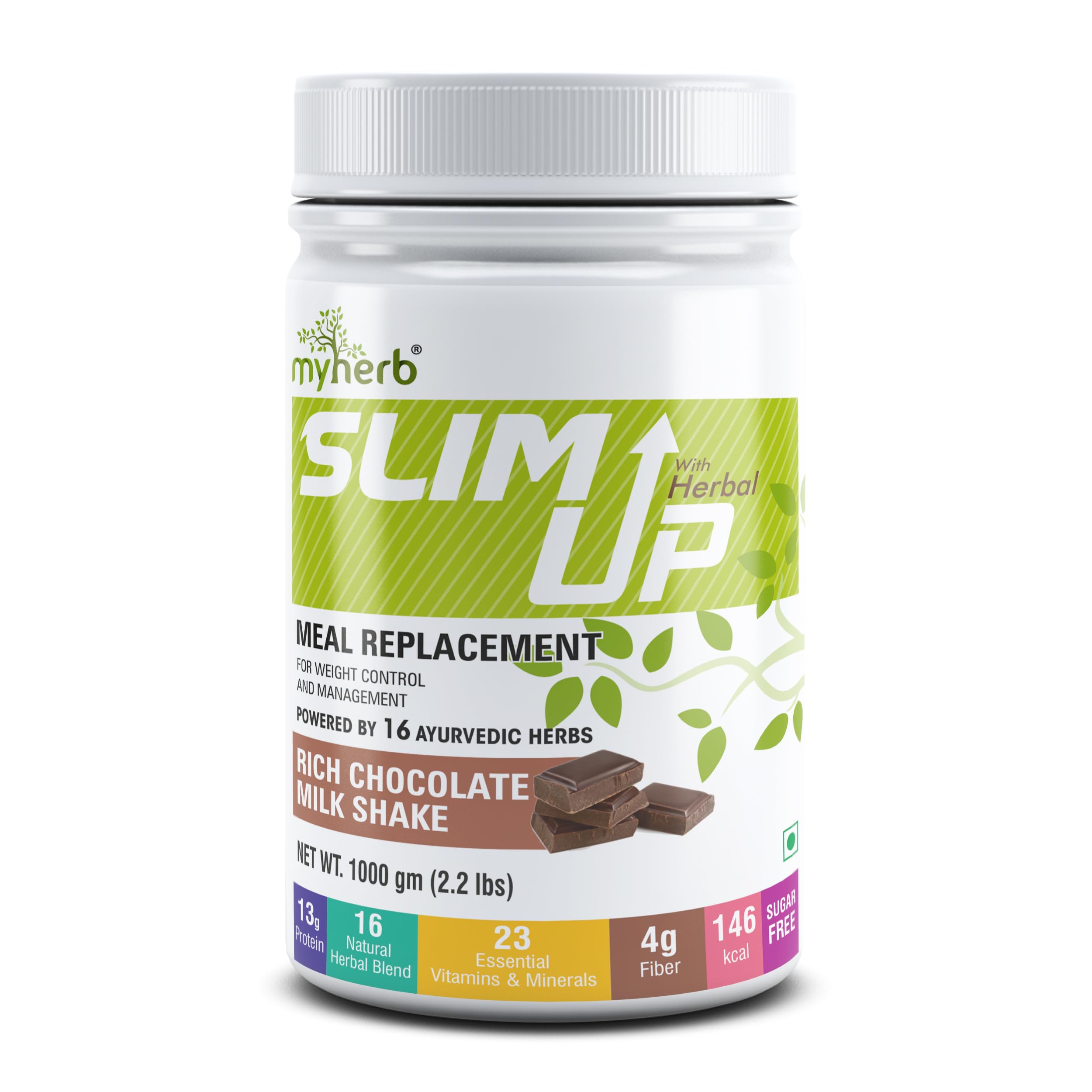 MYHERB Slim Up Meal Replacement Shake With 15 Natural Herbal Blend (Ayurvedic Formula) For Weight Control&Management-13.5g Protein-23 Vitamins For Men&Women (Chocolate Milk Shake, 1000 gm)