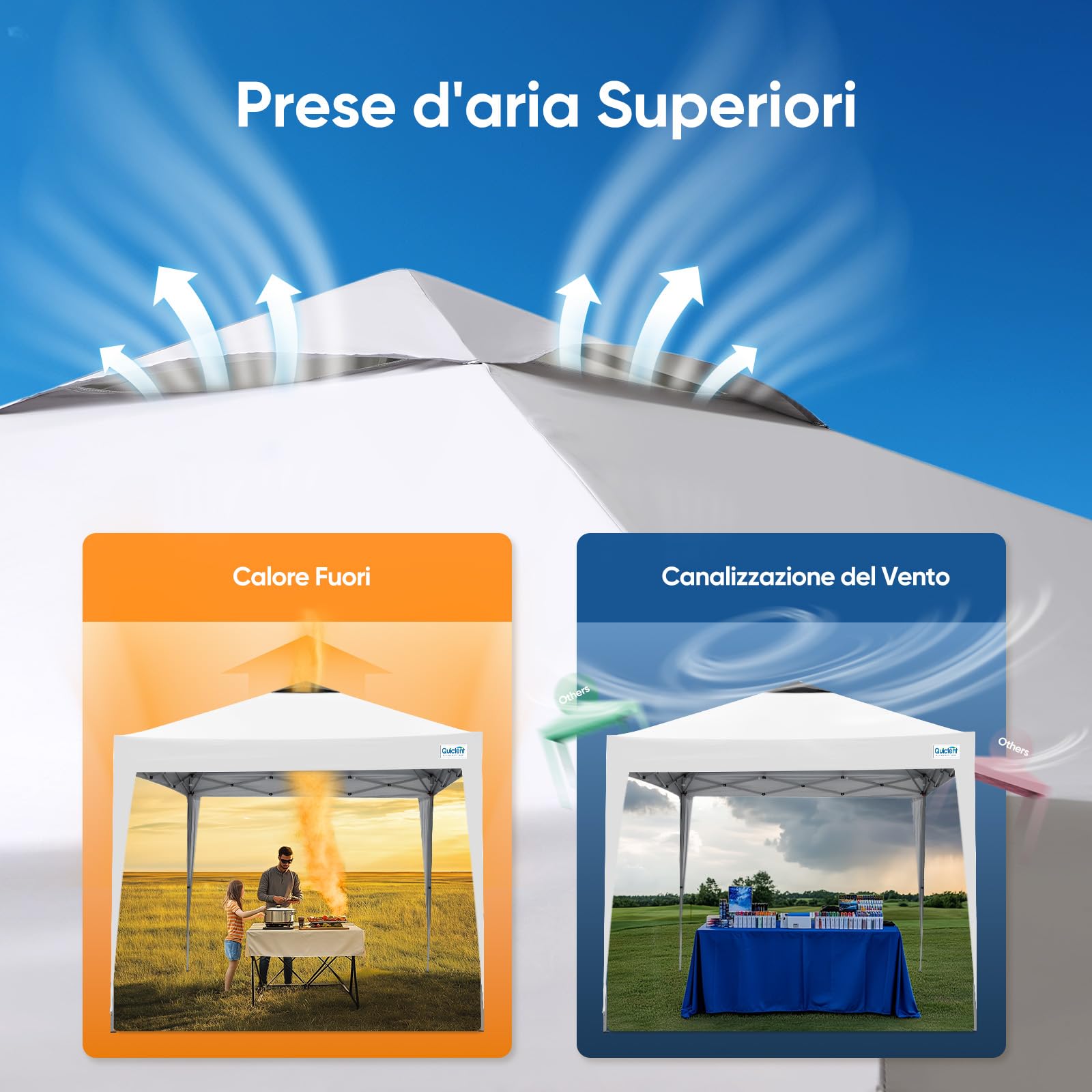 Quictent Gazebo Pieghevole Portatile 3x3m con Borsa da Trasporto, Rifugio Leggero per Feste, Campeggio, Festival ed Eventi di Giardino, Bianco