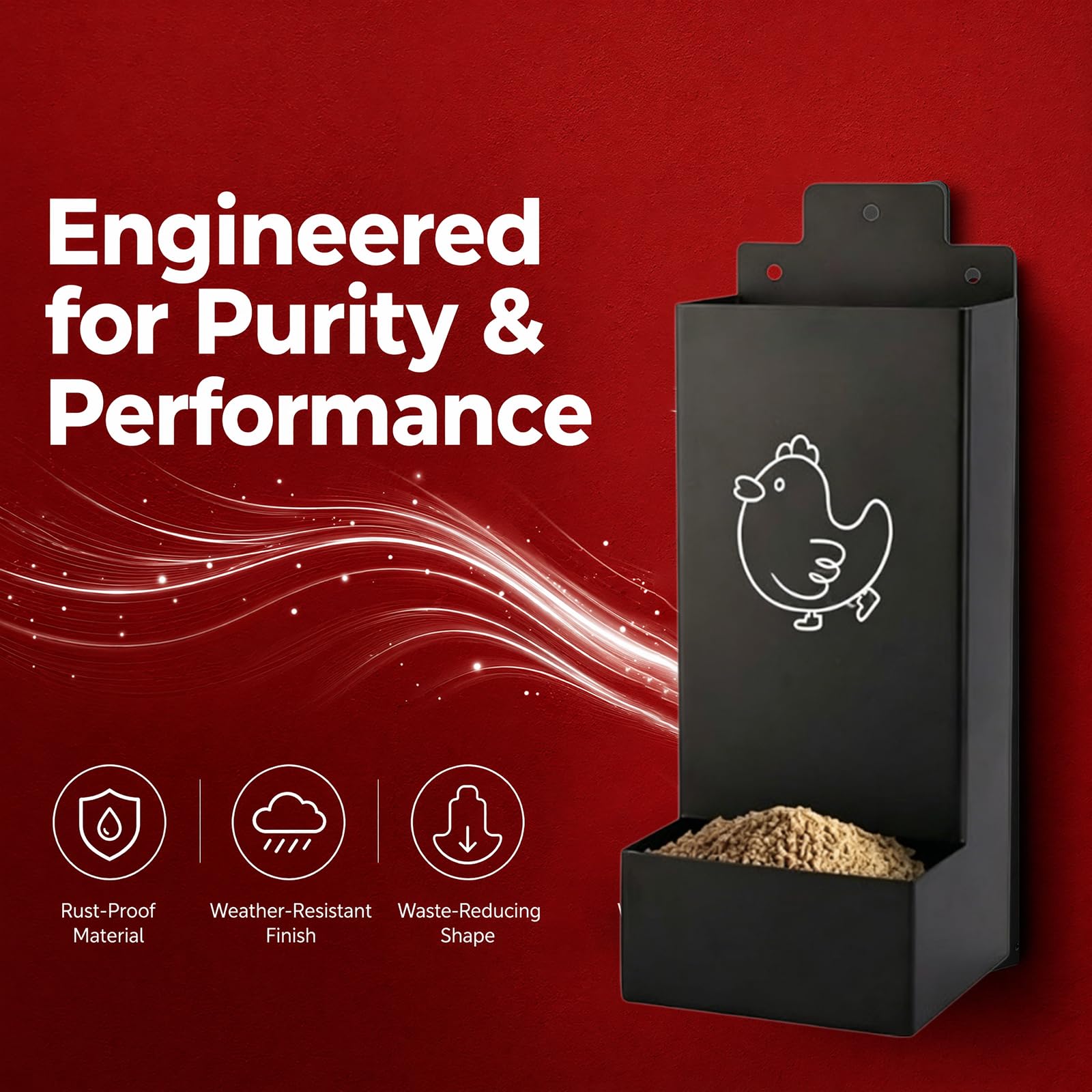 Lote de 2 comederos automáticos para gallinas, 1,3 l/pieza, alimentador automático de gallina, comedero de gallina de metal para accesorios de gallinero y cría de aves de corral, 25 cm (rojo,negro)
