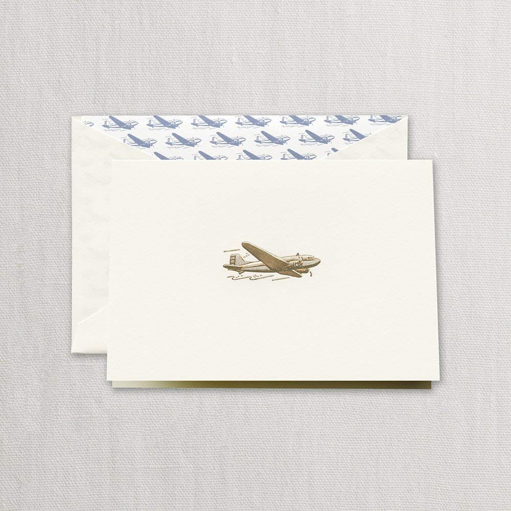 Crane &amp; Co. Engraved Vintage Airplane Note with Lined Envelopes- Pack of 10 Cards