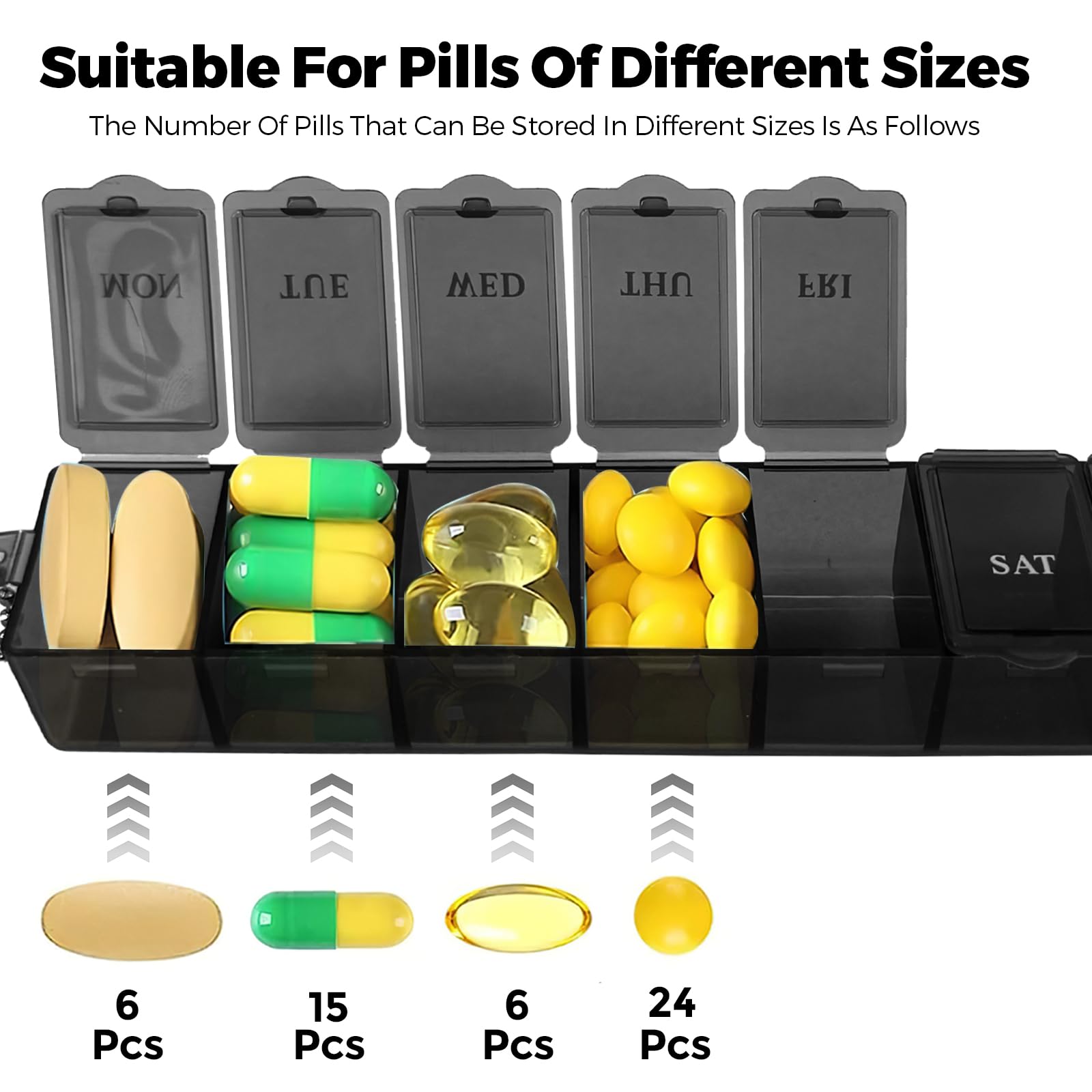 Pastillero Semanal De 7 Días, Pastilleros De Medicamentos De 7 Días 7 Compartimentos, Fácil De Abrir/para Bolsillo O Bolsillo De Pantalón, Para Vitaminas, Suplementos Y Medicamentos