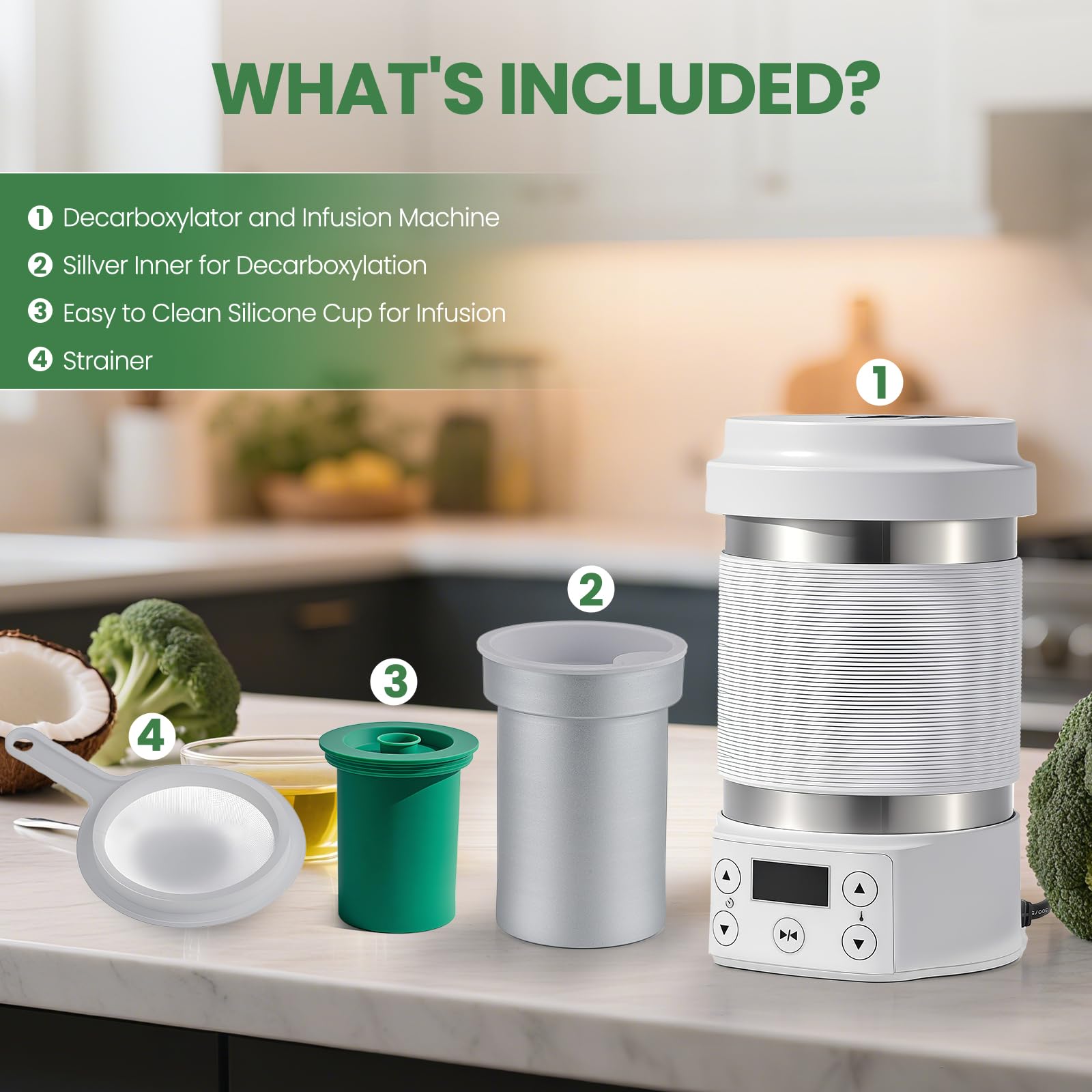 HuanyuDécarboxylateur pour herbes aromatiques Machine à infusion d'huile d'herbes aromatiques avec gobelet en silicone Décarboxylateur et infuseur d'herbes aromatiques avec passoire