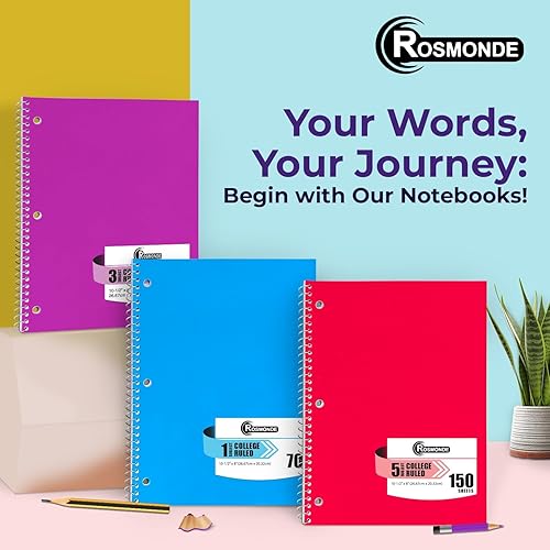 Miniatura 32 de Cuaderno de 5 materias con rayas universitarias, paquete de 6 valores, 300 páginas (150 hojas), 8 x 10-1/2 pulgadas, cuadernos en espiral de 5