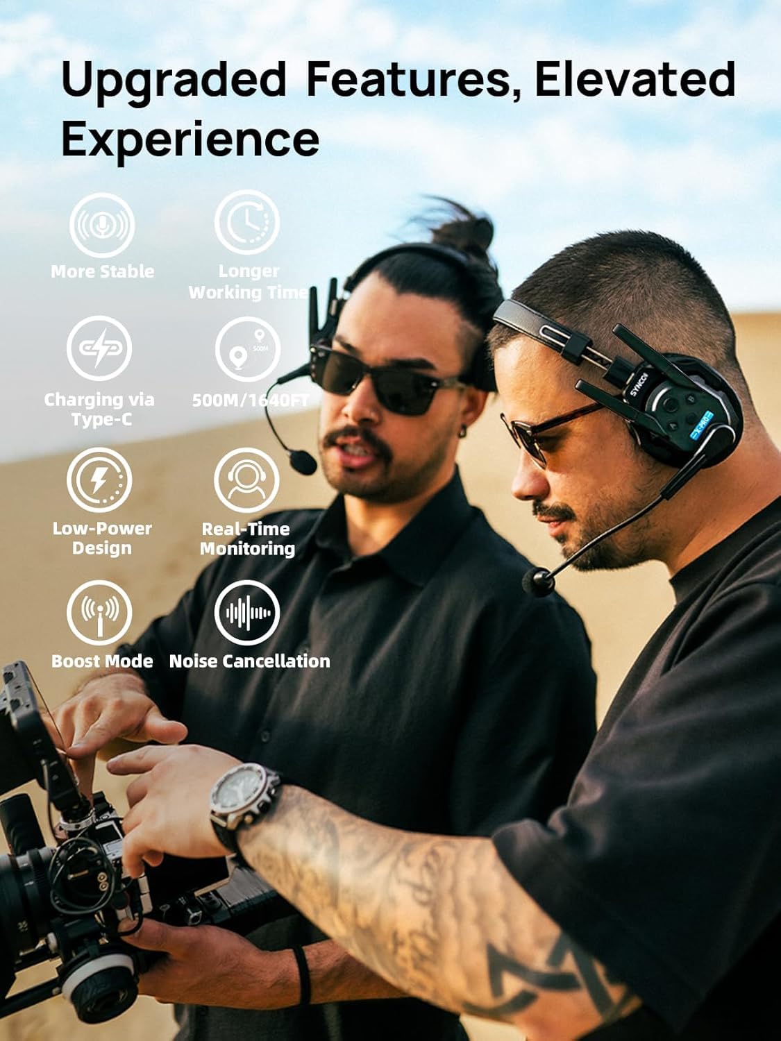 SYNCO XTALK XPRO5 Wireless Intercom Headset, 5 Person 2.4GHz Full Duplex Wireless Communication Headset System with Noise Reduction 500m/1640ft 24H Battery Life for Film TV Production Teamwork Event - 3