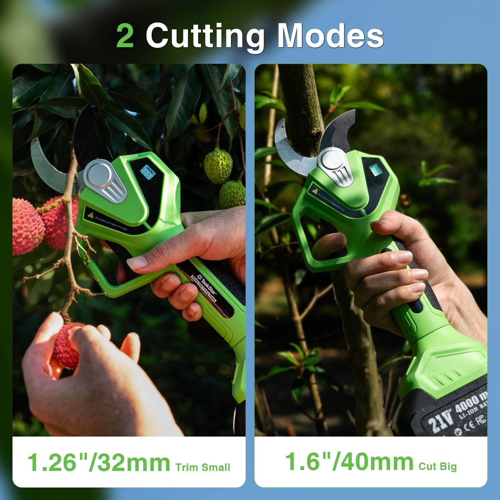 TaskStar Akku Astschere Teleskop: 2-in-1 Elektrische Gartenschere mit Teleskopstange - Bürstenloser Motor, 2x 4,0Ah Batterie, Extra SK5 Klinge, 2 Modi, 40mm Astschere für Baum & Blume