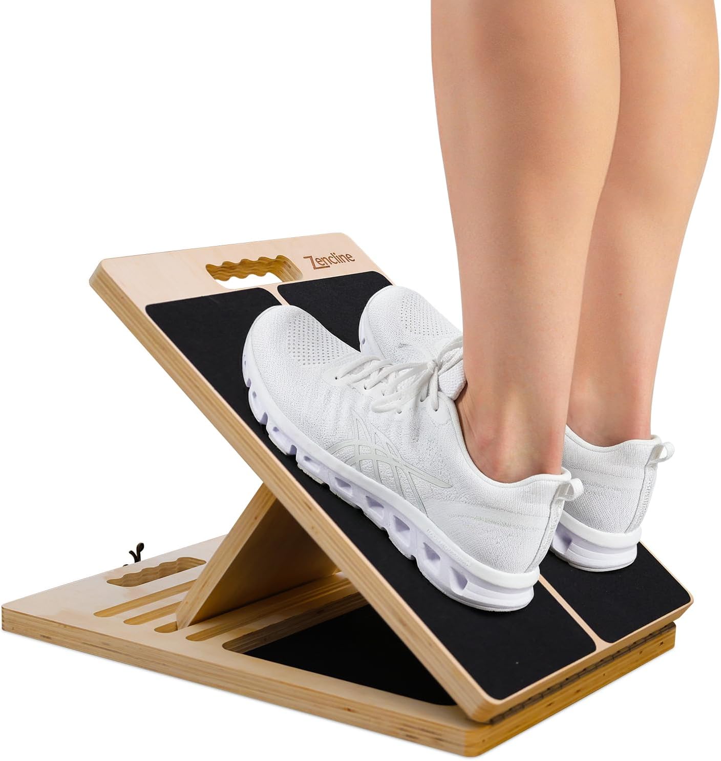 Portable Wooden Slant Board for Calf Stretching with Resistance Bands, Adjustable 300 Lbs Weight Capacity Incline Board for Calf Stretcher, Calf Stretch Board for Knees Ankle Heel Feet Leg