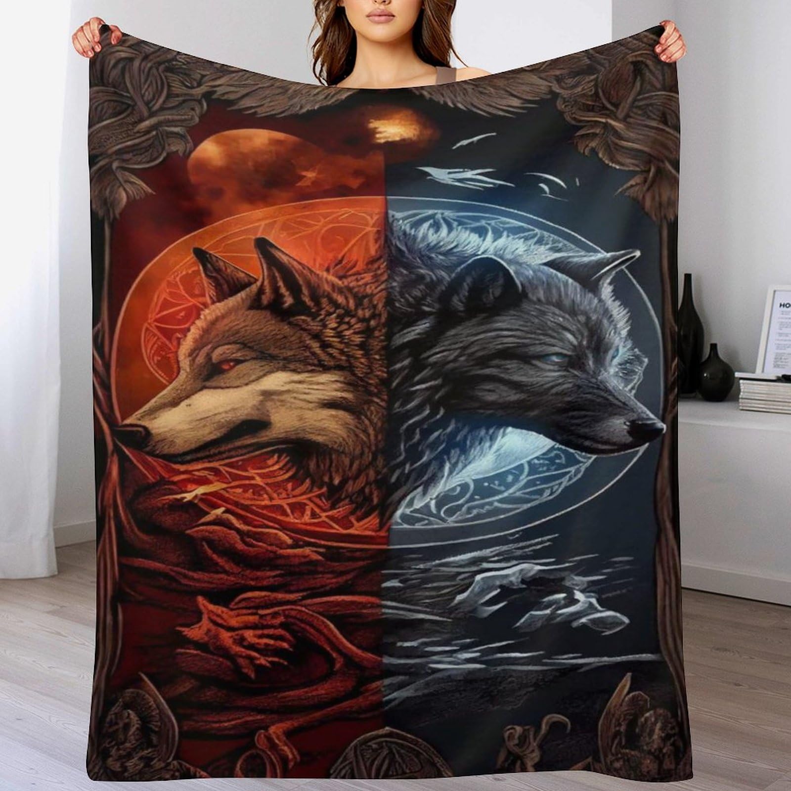Manta de forro polar de lobo 100x130 cm ligera para sofá