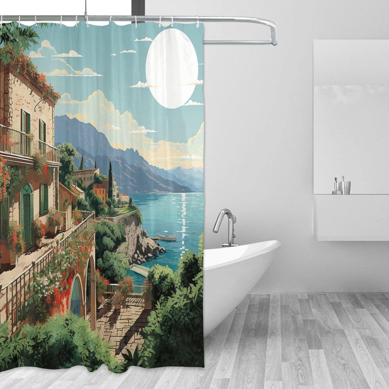 Rideau de douche imperméable en tissu style méditerranéen 183x183 cm