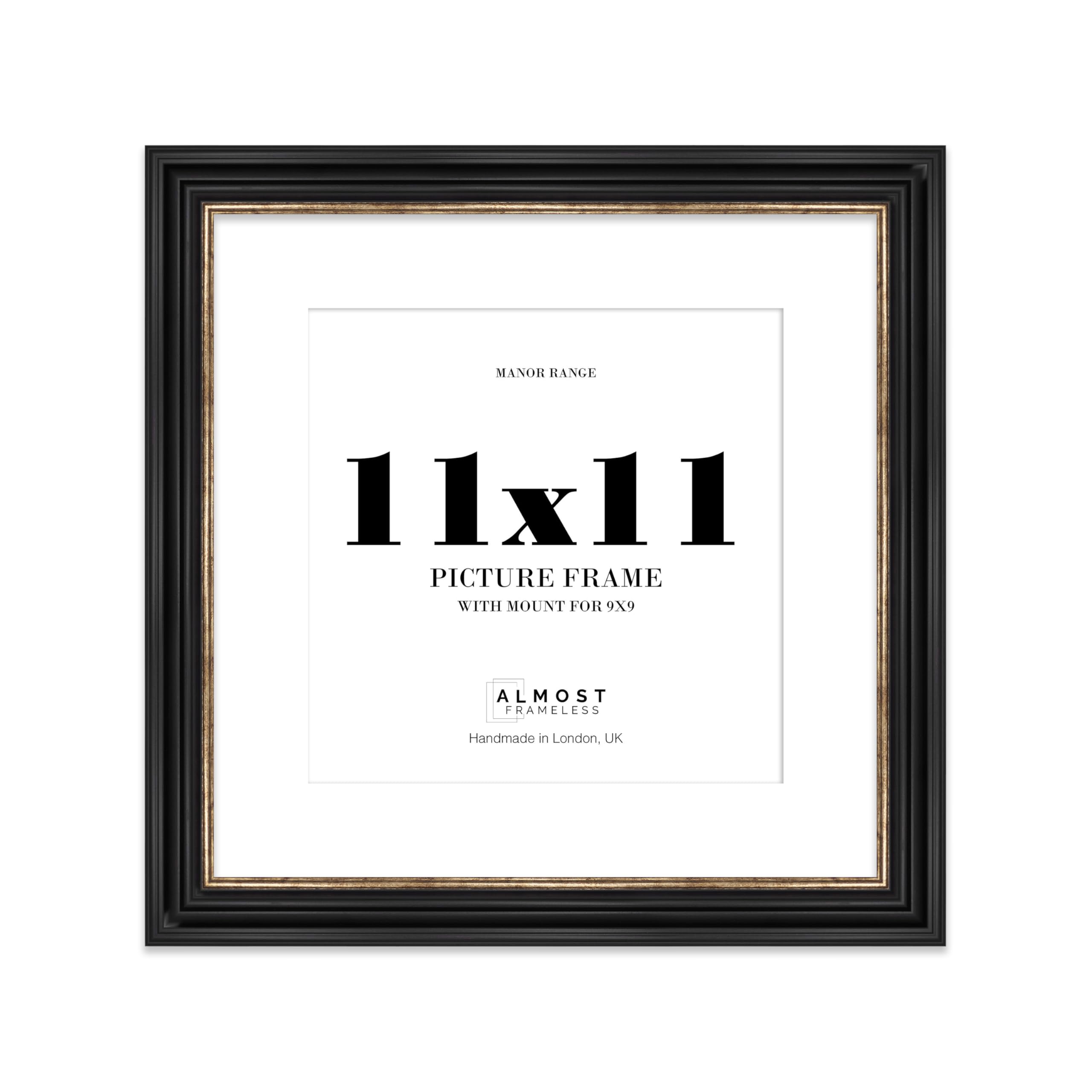 11x11 Black and Gold Picture Frame - 11x11 Square Frame with 9x9 Mount for 11x11/9x9 Pictures Vintage Style Photo Display, 1 Pack โ image 1