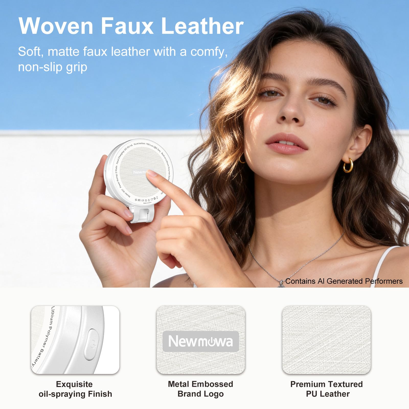 Newmowa Lampe magnétique pour selfie, anneau lumineux extensible avec miroir, lumière LED rechargeable portable pour selfie//maquillage/vidéoconférence/appel zoom/TikTok, compatible avec tous les