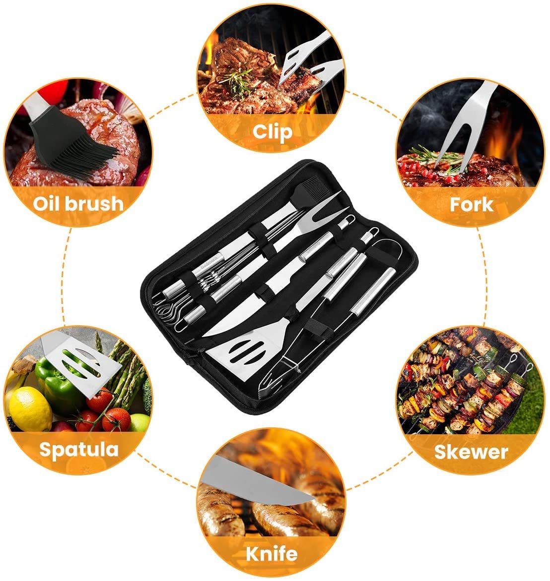 Kit Barbecue 9 Pièces en Acier Inoxydable avec Gants 800°C - Ustensiles de Cuisine pour Grillade