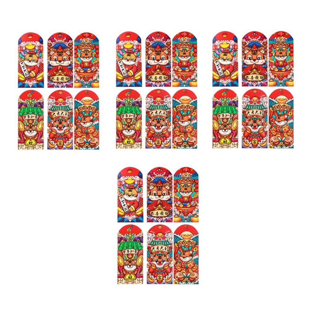 Toyvian 24Pcs 2022 Chinese Red Envelopes 2022 Zodiac Tiger Lucky Money Packet Chinese New Year Hong Bao for 2022 Spring Festival-image-36