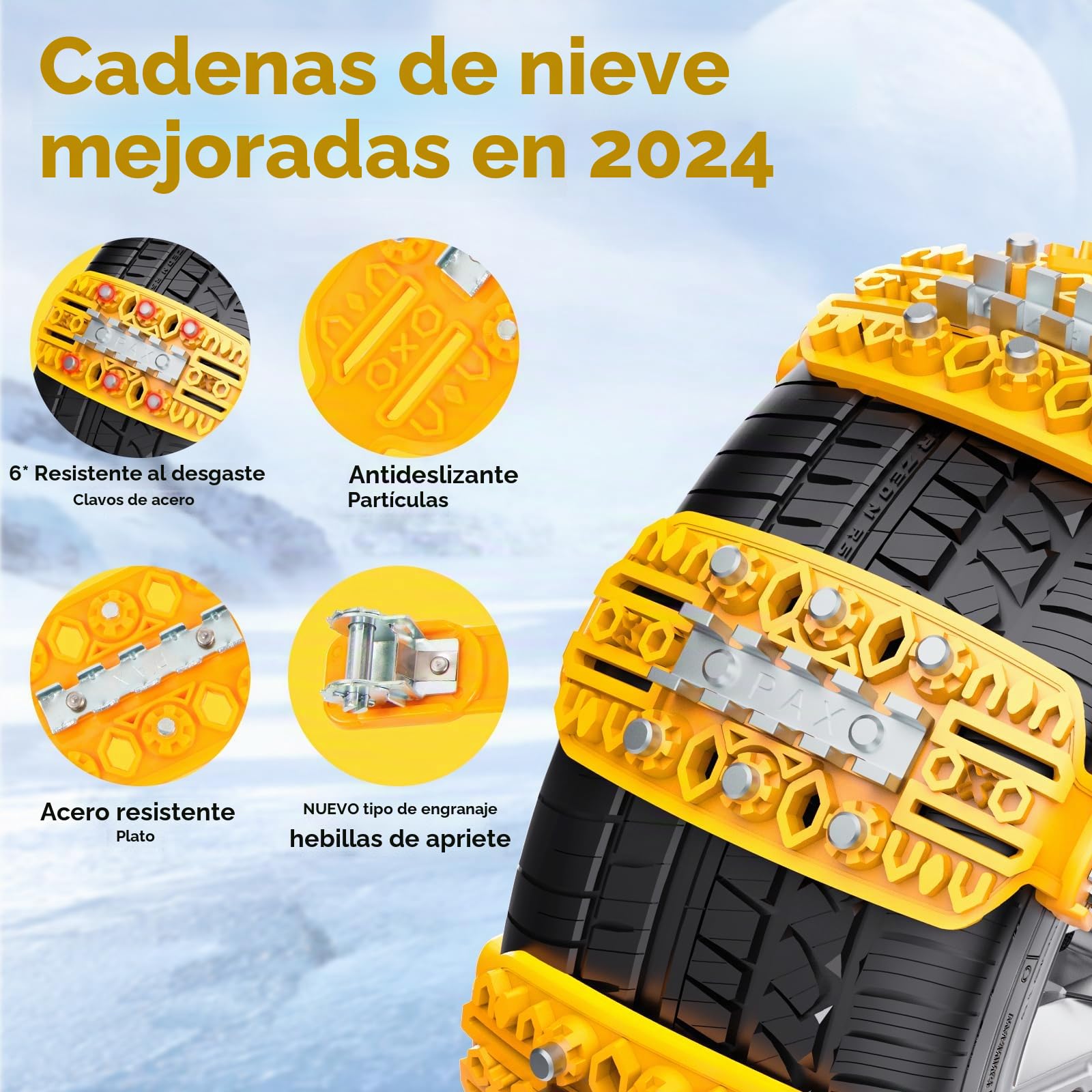 Cadenas de nieve universales para coche – 6 piezas antideslizantes de emergencia para neumáticos – Cadenas de tracción ajustables para TPU Van Camión SUV