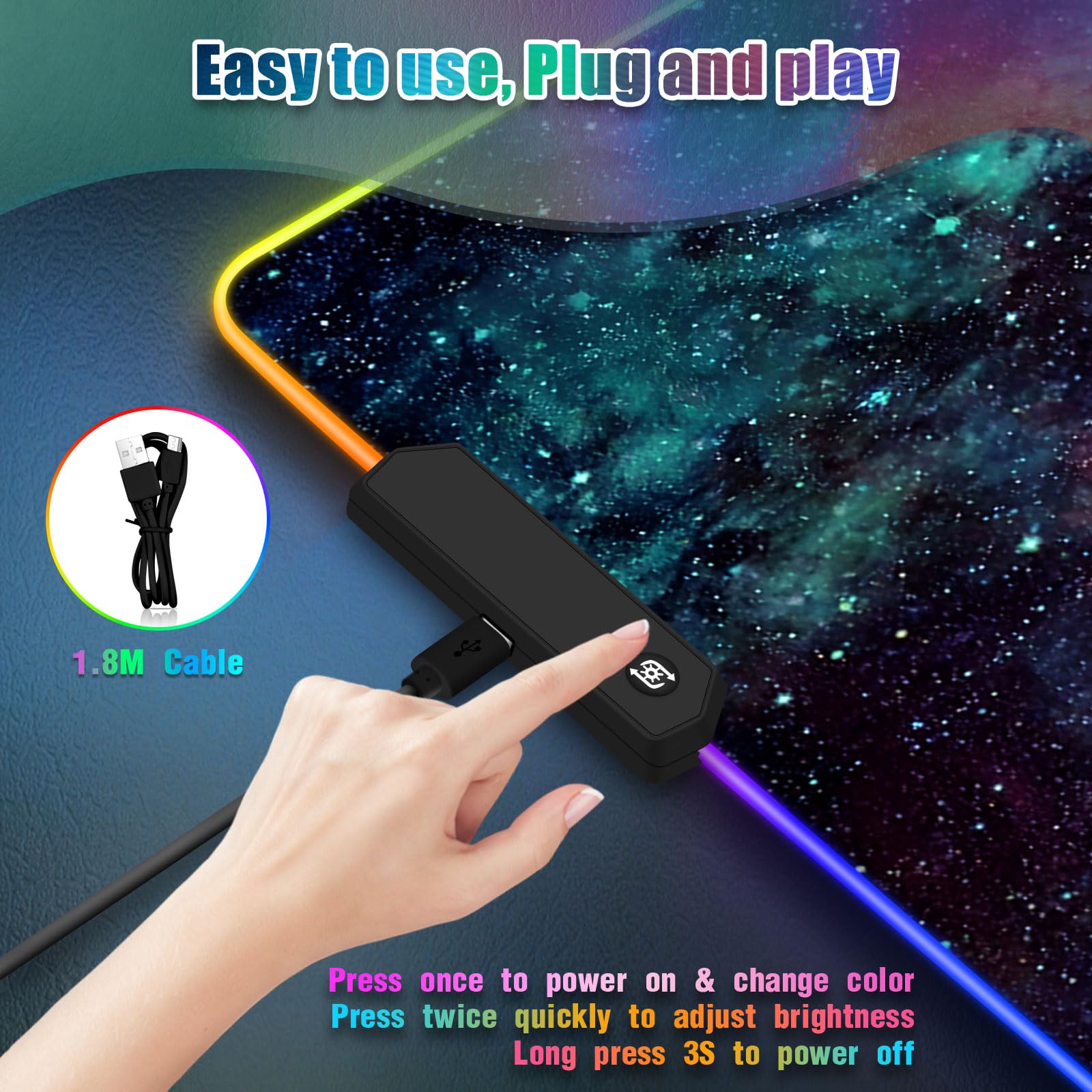 Tapis de souris RVB LED I 80 x 30 cm Grand tapis de souris surdimensionné 14 modes d'éclairage LED Base en caoutchouc antidérapante Tapis de clavier imperméable pour jeux sur PC Nébuleuse stellaire