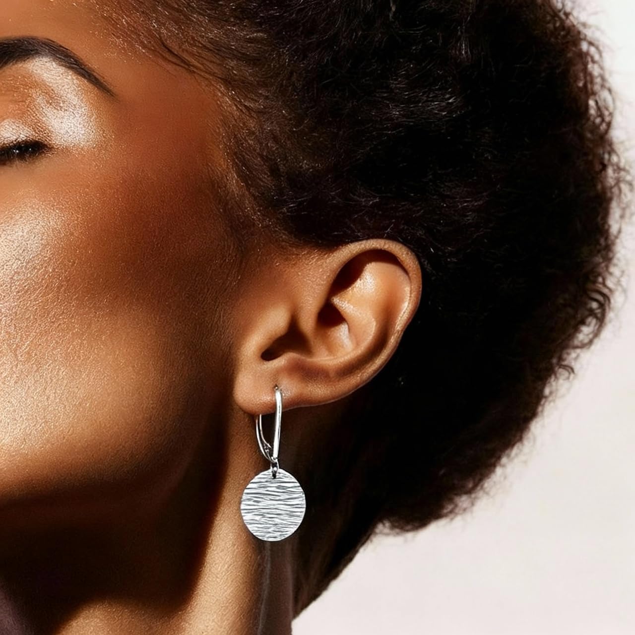 14K Gold Plated Textured Disc Drop Earrings for Women Hammered Round Dangle Earrings with Leverback Lightweight Minimalist Vintage Statement Hypoallergenic Jewelry Gifts. - Image 7