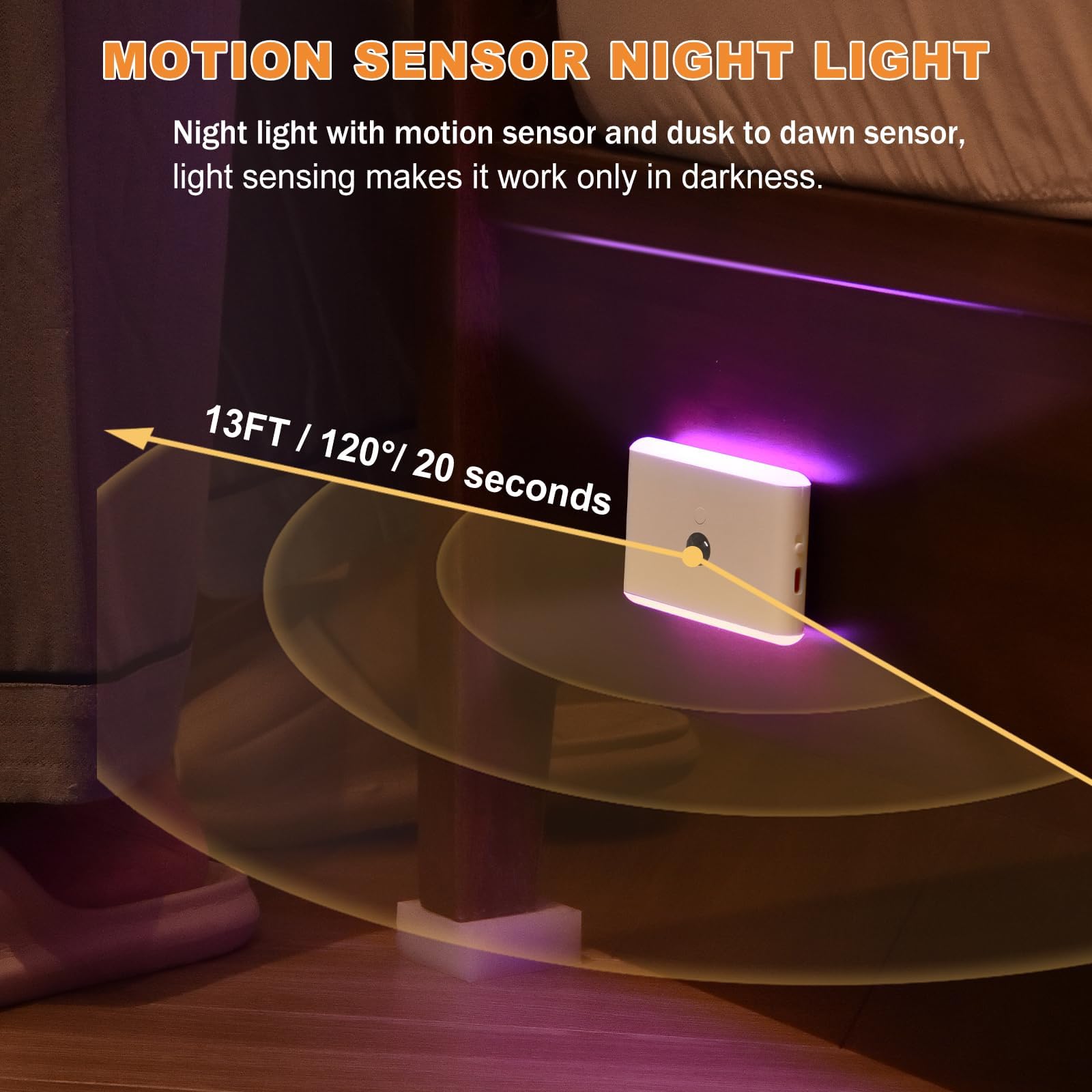 AVEKI Motion Sensor Night Light, 7 Colors Rechargeable LED Night Light with Dusk to Dawn Sensor, Dimmable Mini Stair Lights Hallway Light, Small Wall Lights for Bedroom Bathroom Closet Stairway (2PC) - Image 2