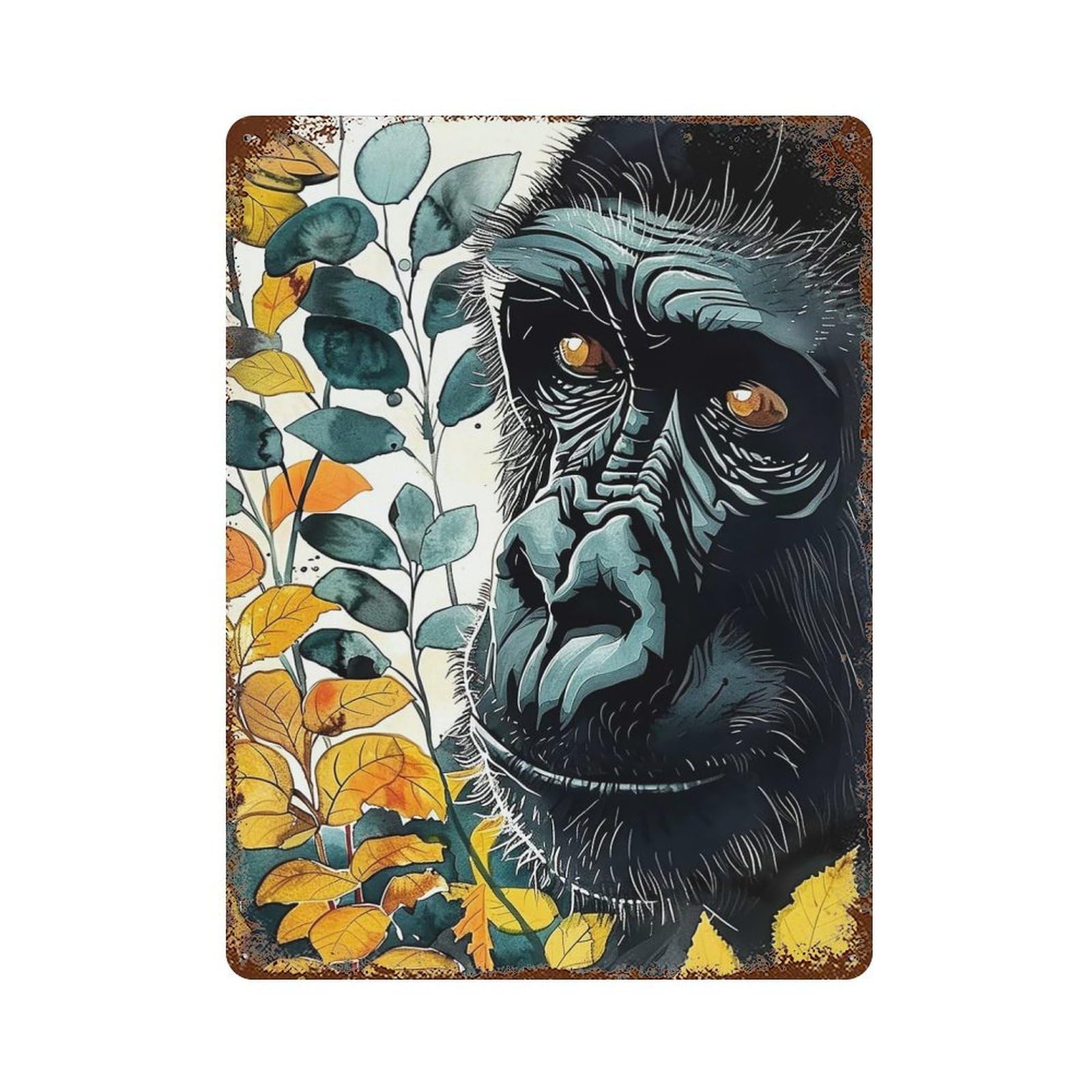 Vintage Rust Metal Sign Gorilla Portrait 15.7"x11.8", Decorative Metal Wall Art for Basement, Hobby Room And Garage Decor