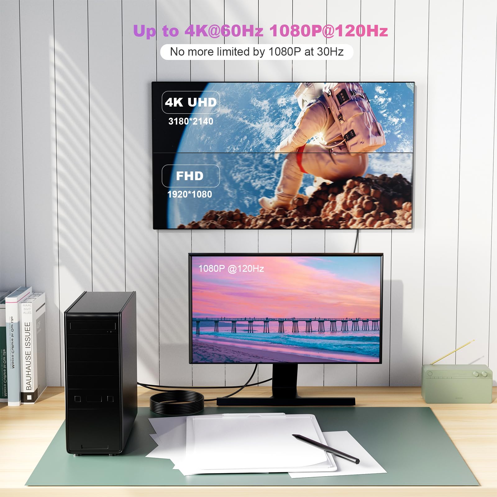 DisplayPort to HDMI Fiber Optic Cave, Active DP to HDMI Video Cord 4K@60H Uni-Directional, Supporto HDTV HDCP Self-detecting function for EDID information (A0107-10Meter)