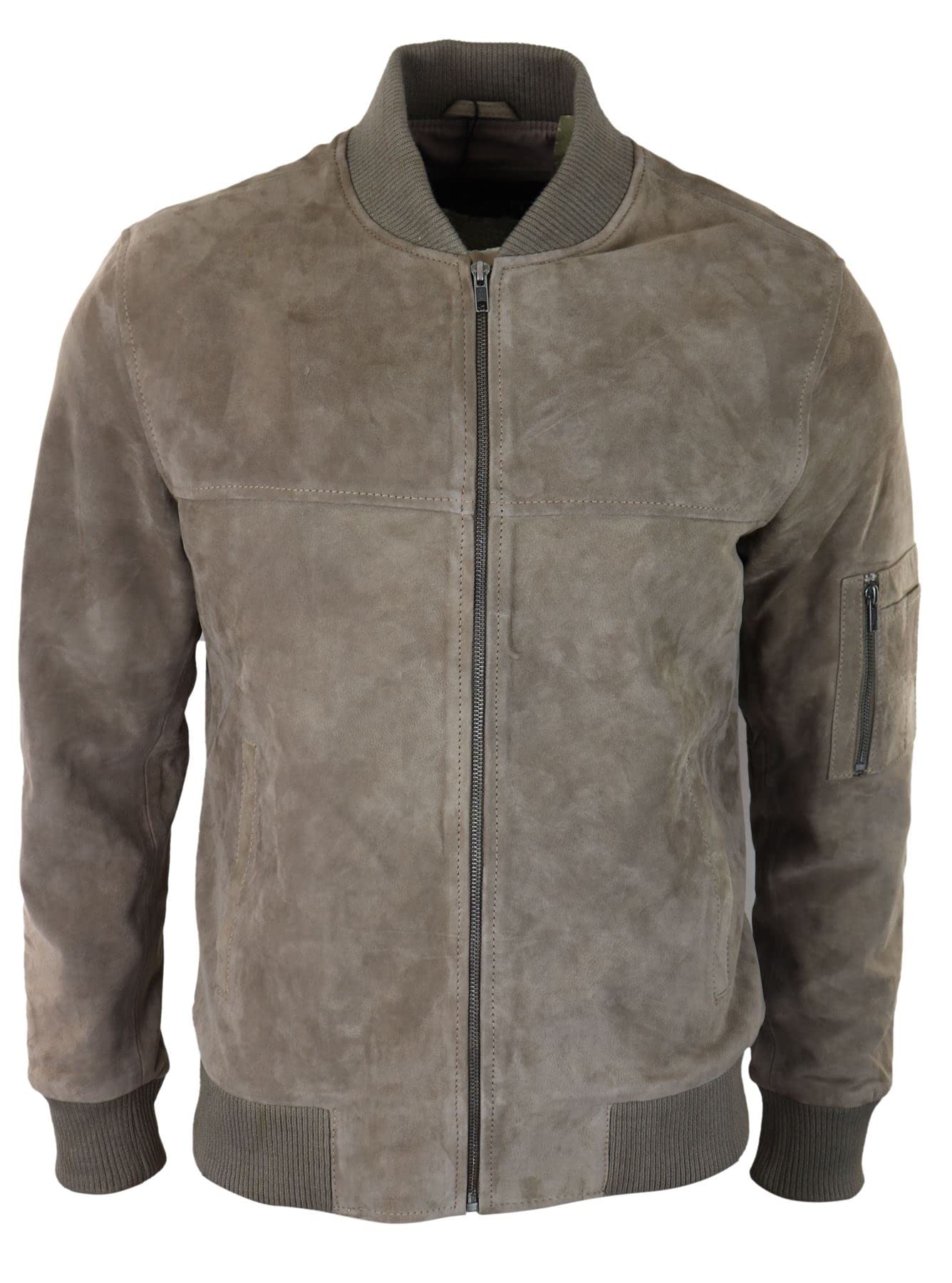 Truclothing Men's Beige Genuine Suede Bomber Jacket Leather Casual Varsity Vintage Smart Casual - 5XL