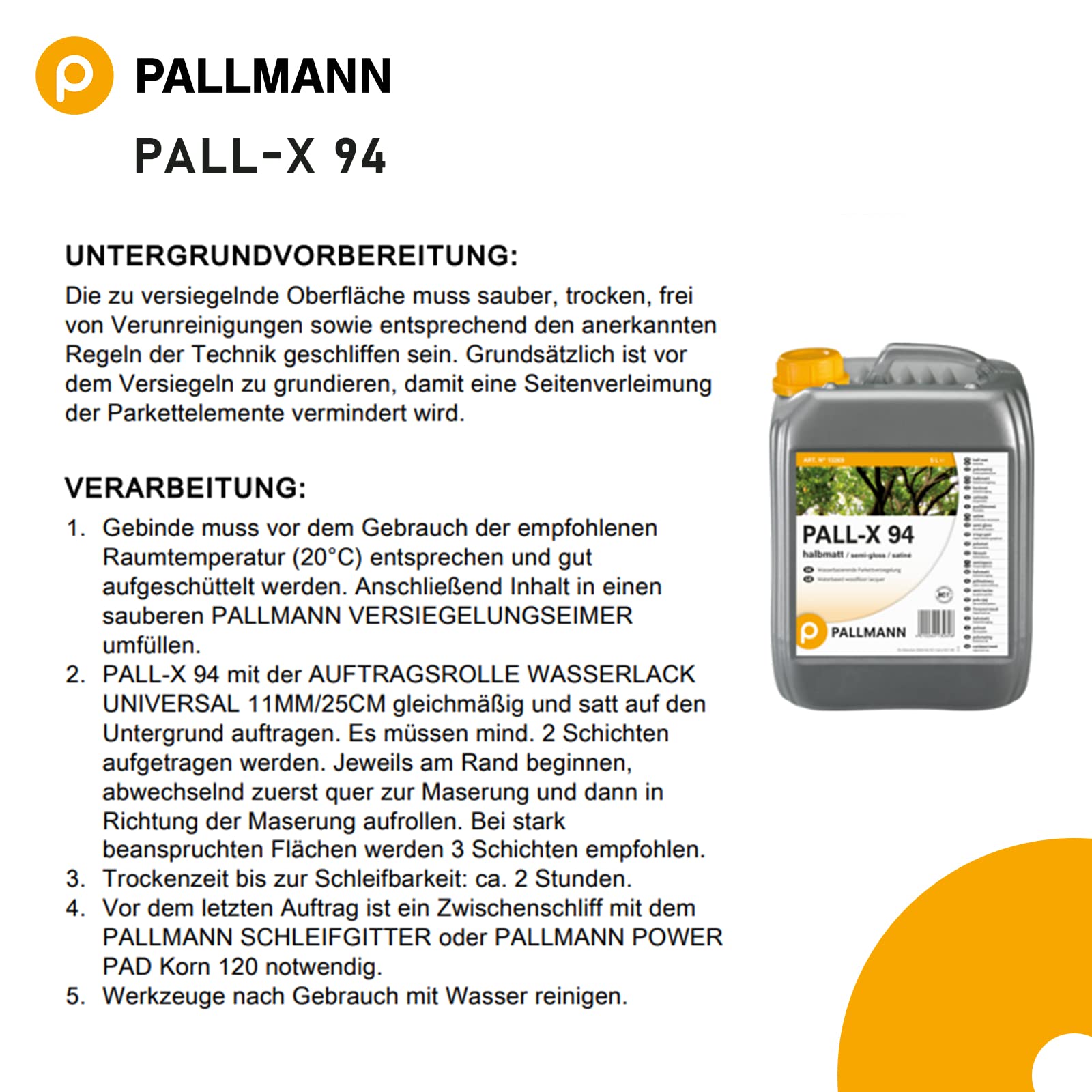 Pallmann Pall-X 94 halbmatt 1K Parkettversiegelung 5 L