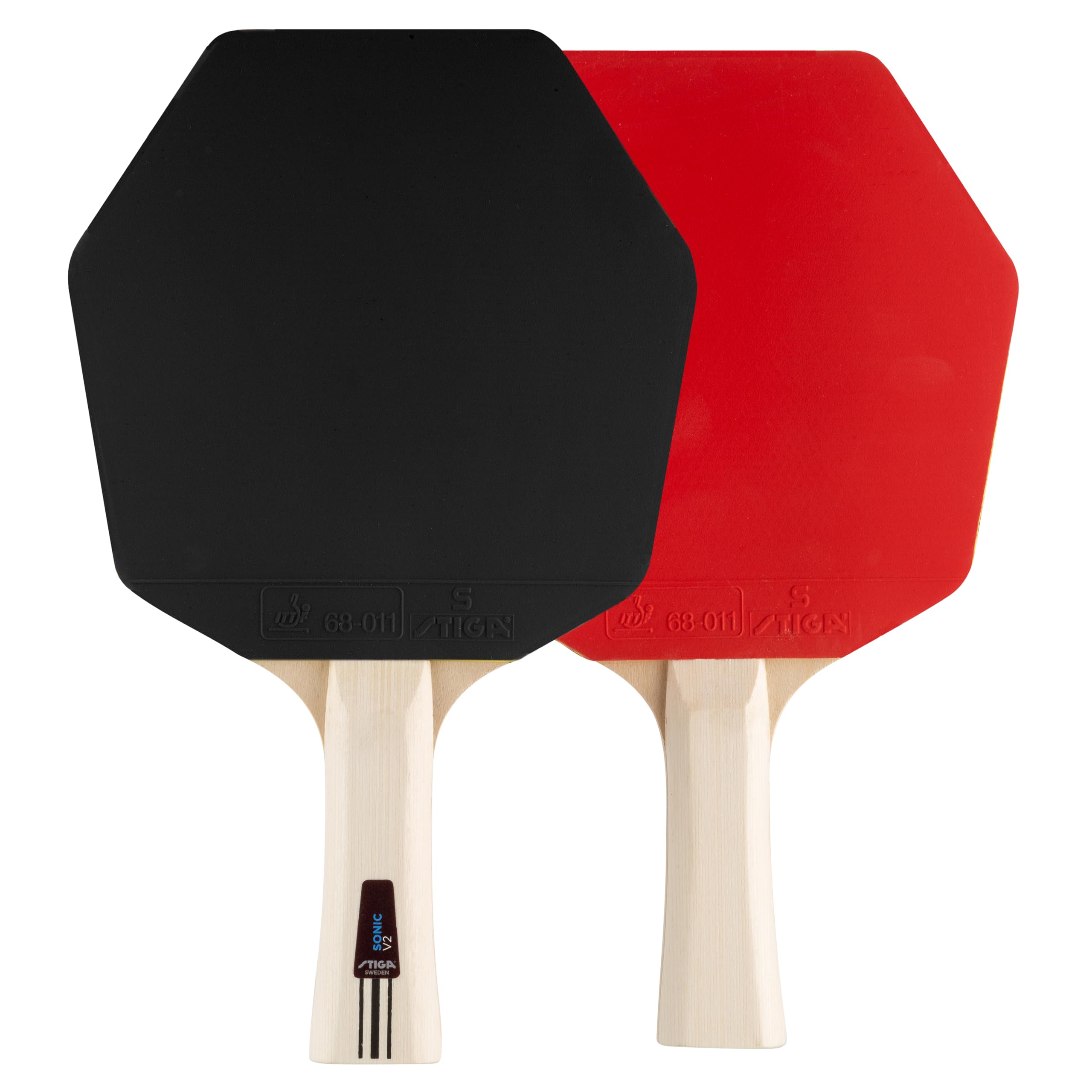 STIGA Sonic V2 Set de Tenis de Mesa Dos Raquetas Cybershape y Tres Pelotas, Goma aprobada por la ITTF, Principiantes, Familias y Jugadores Ocasionales