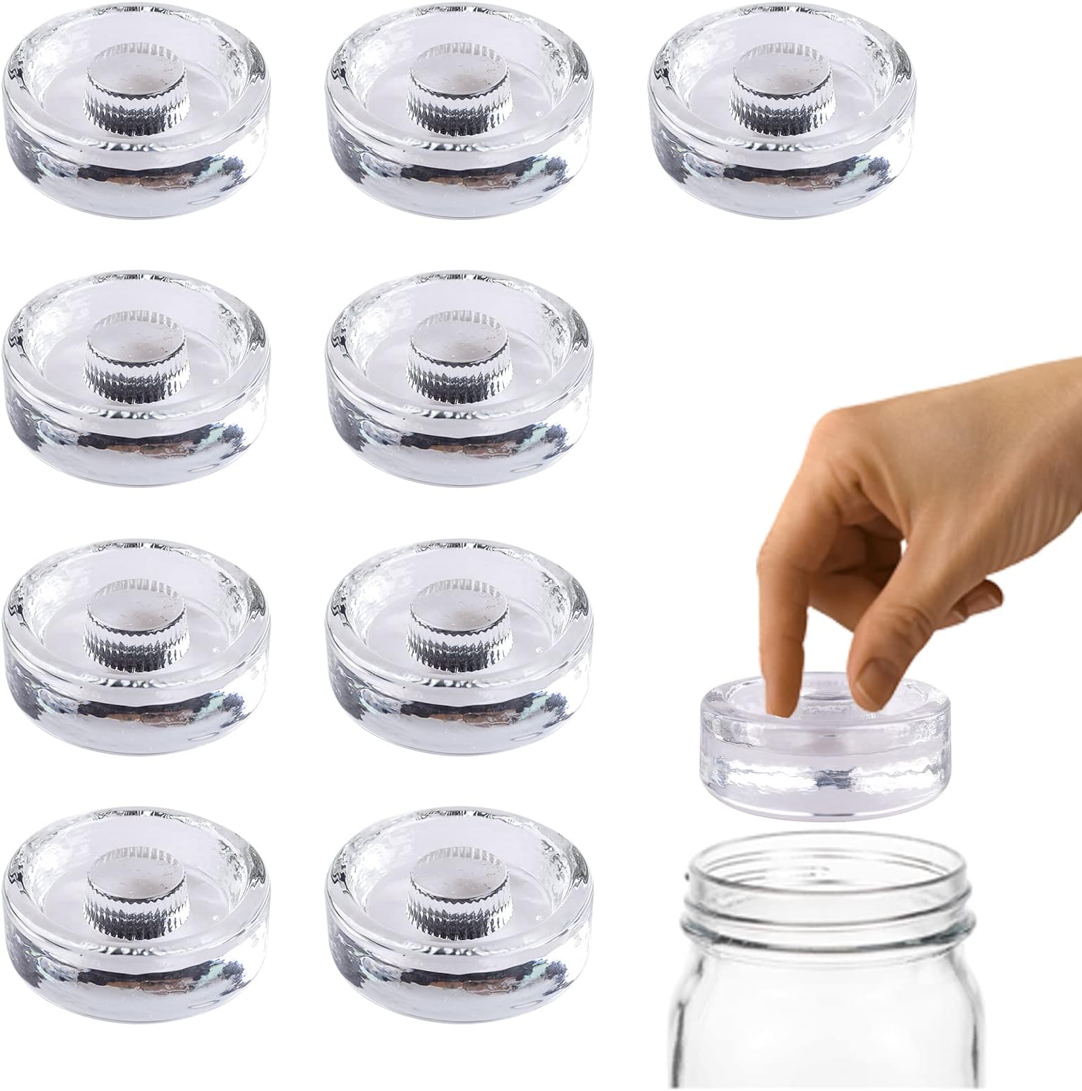 Eleganttime 9 Packing Fermentation Glass Weights with Easy Grip Grooved Handles Heavy Fermenting Lids Kit For Wide Mouth Mason Jar