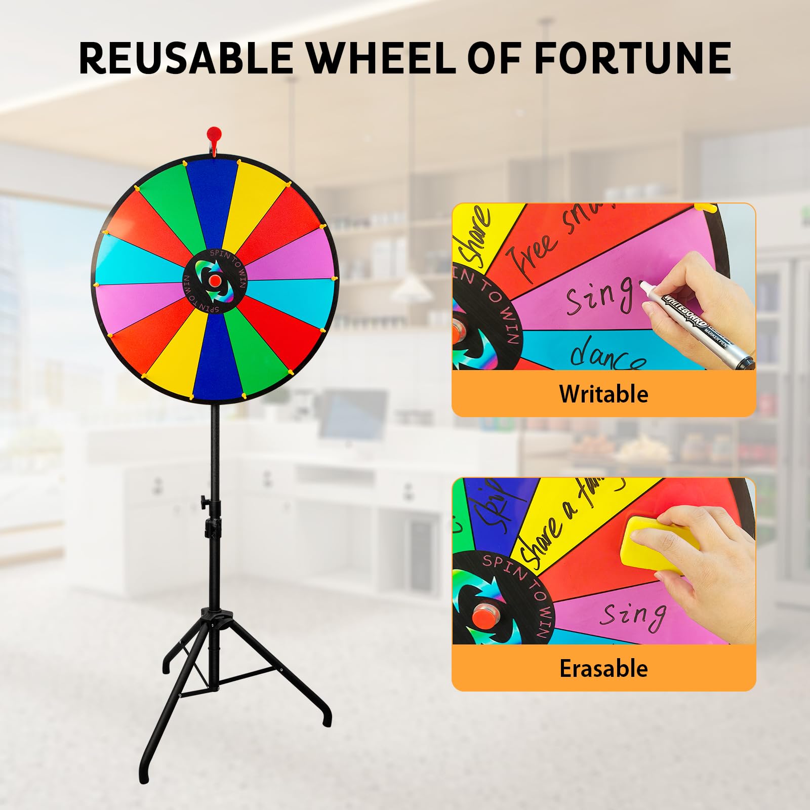 Ruleta de la Suerte, Rueda de Premios de 14 Ranuras con Trípode Plegable, Rueda Giratoria Borrable para Juegos de Ruleta, Fiestas, Carnavales y Ferias Comerciales.