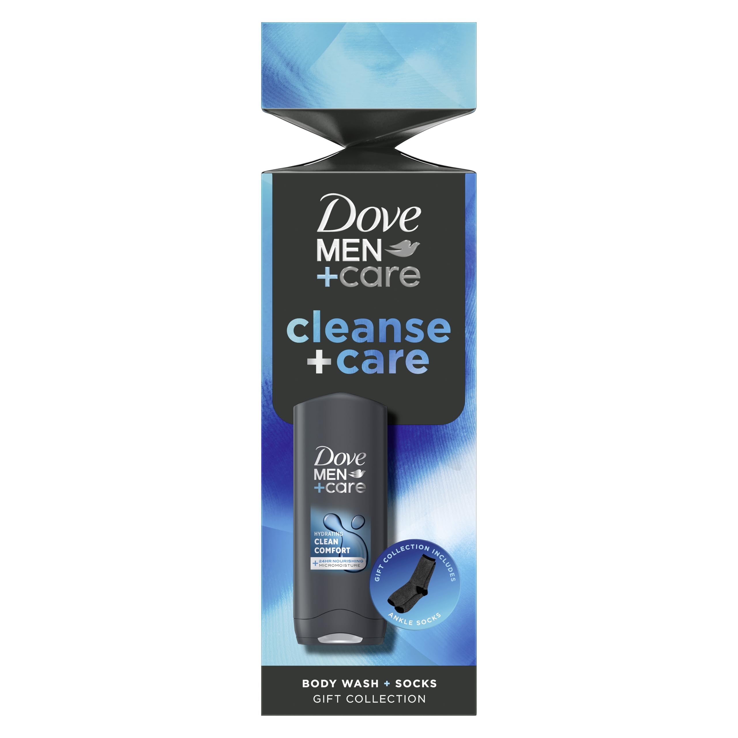 Dove Men+Care Cleanse+Care Body Wash & Socks Gift Set including a 3-in-1 hair