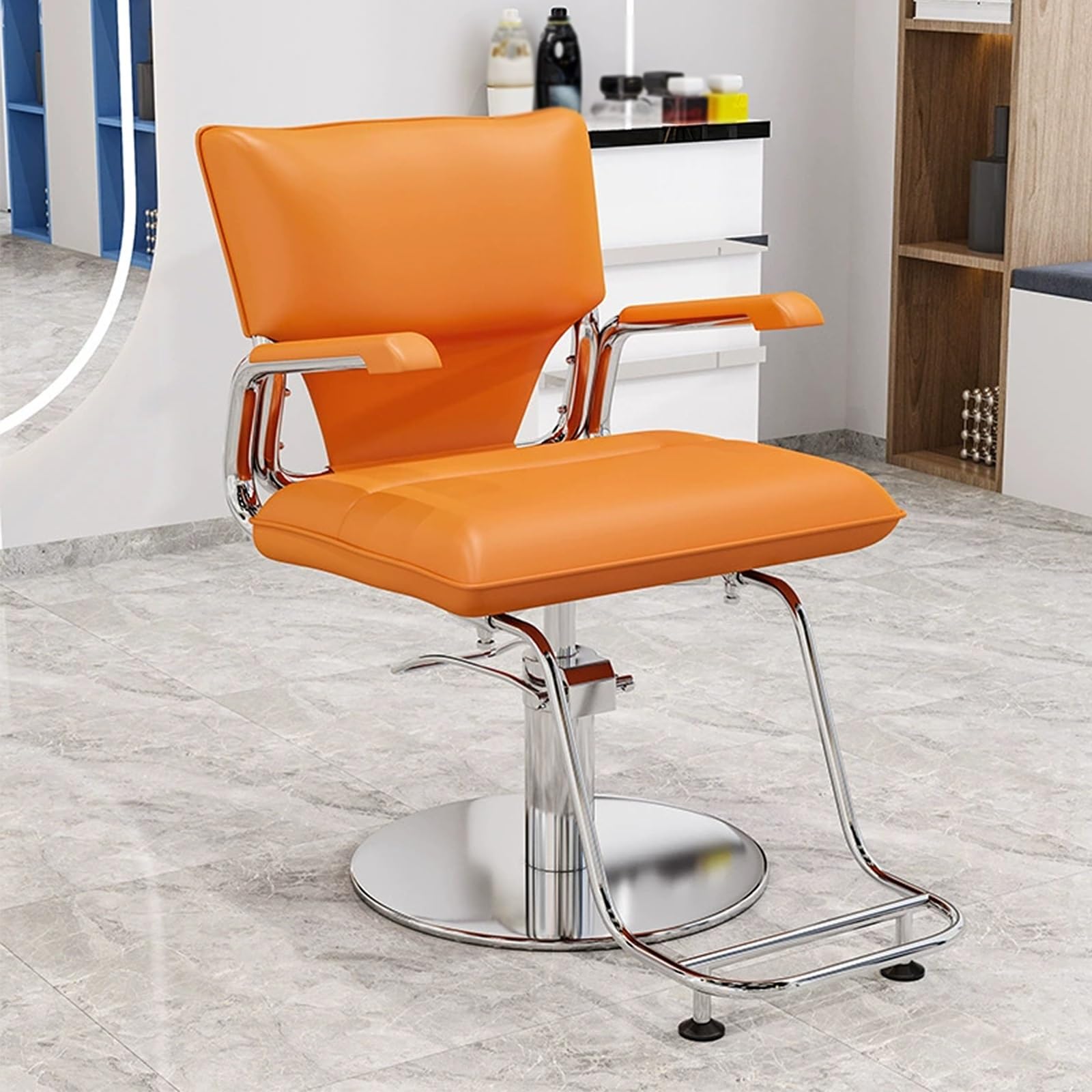 Sillas de barbero, Silla de barbero Profesional con Giro de 360°, Elevador hidráulico Ajustable, tapicería de Cuero, Base y reposapiés de Acero Inoxidable Plateado para barberías, Salones de