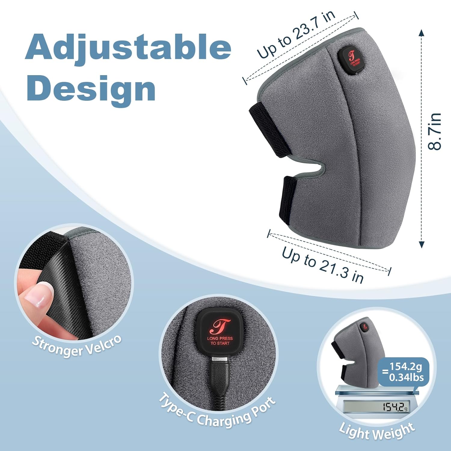 Heated Knee Brace, Cordless Knee Heating Pad for Arthritis, 3 Temperature Modes Knee Warmer for Knee Pain, 3000mAh Battery Operated Knee Wrap for Men Women Seniors(Black*1+Grey*1)