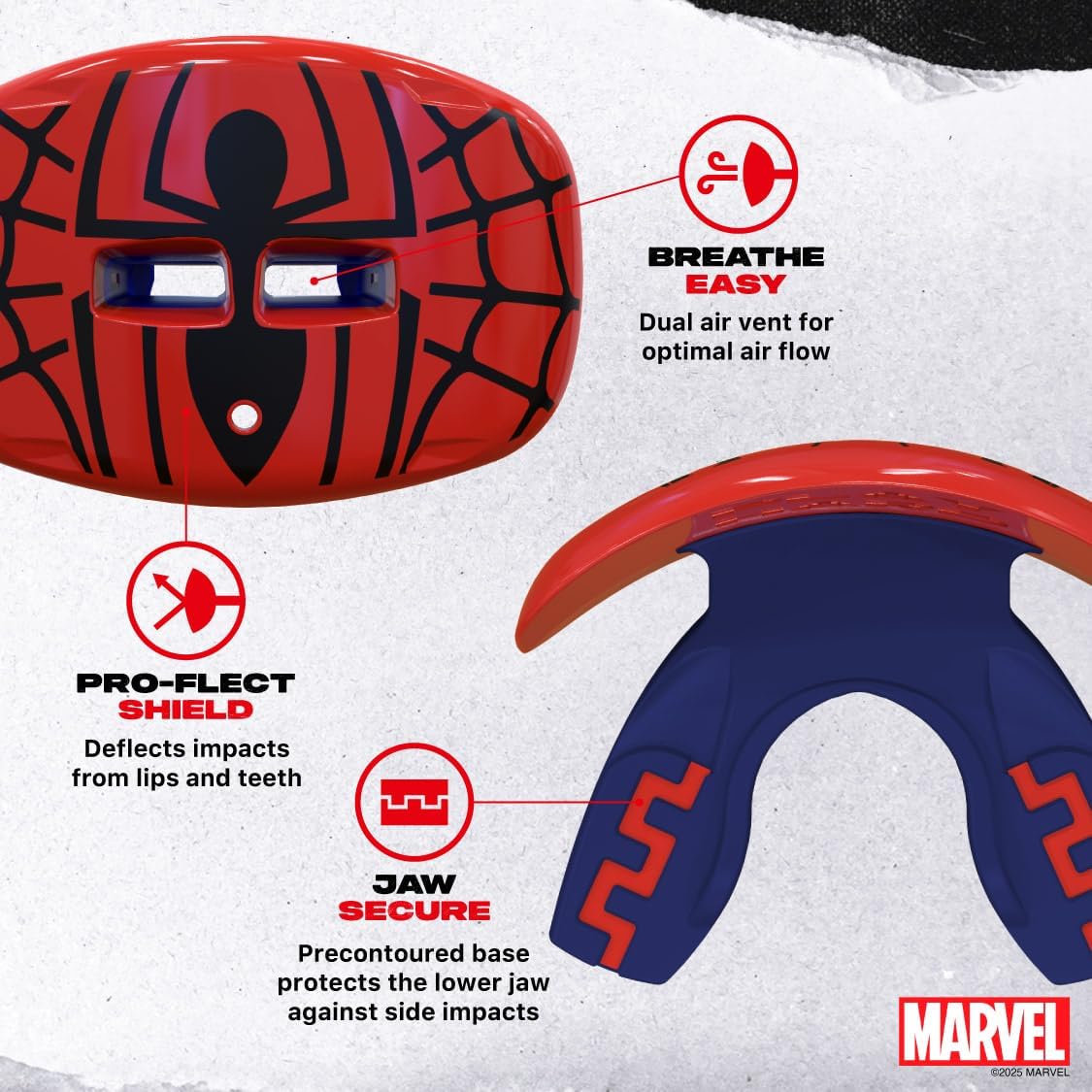 Marvel Spider-Man Lip Guard, Football Mouth Guard with Detachable Strap | One Size, Red Adult & Youth Breathable Lip Protector with Helmet Strap, Flag Football & Lacrosse