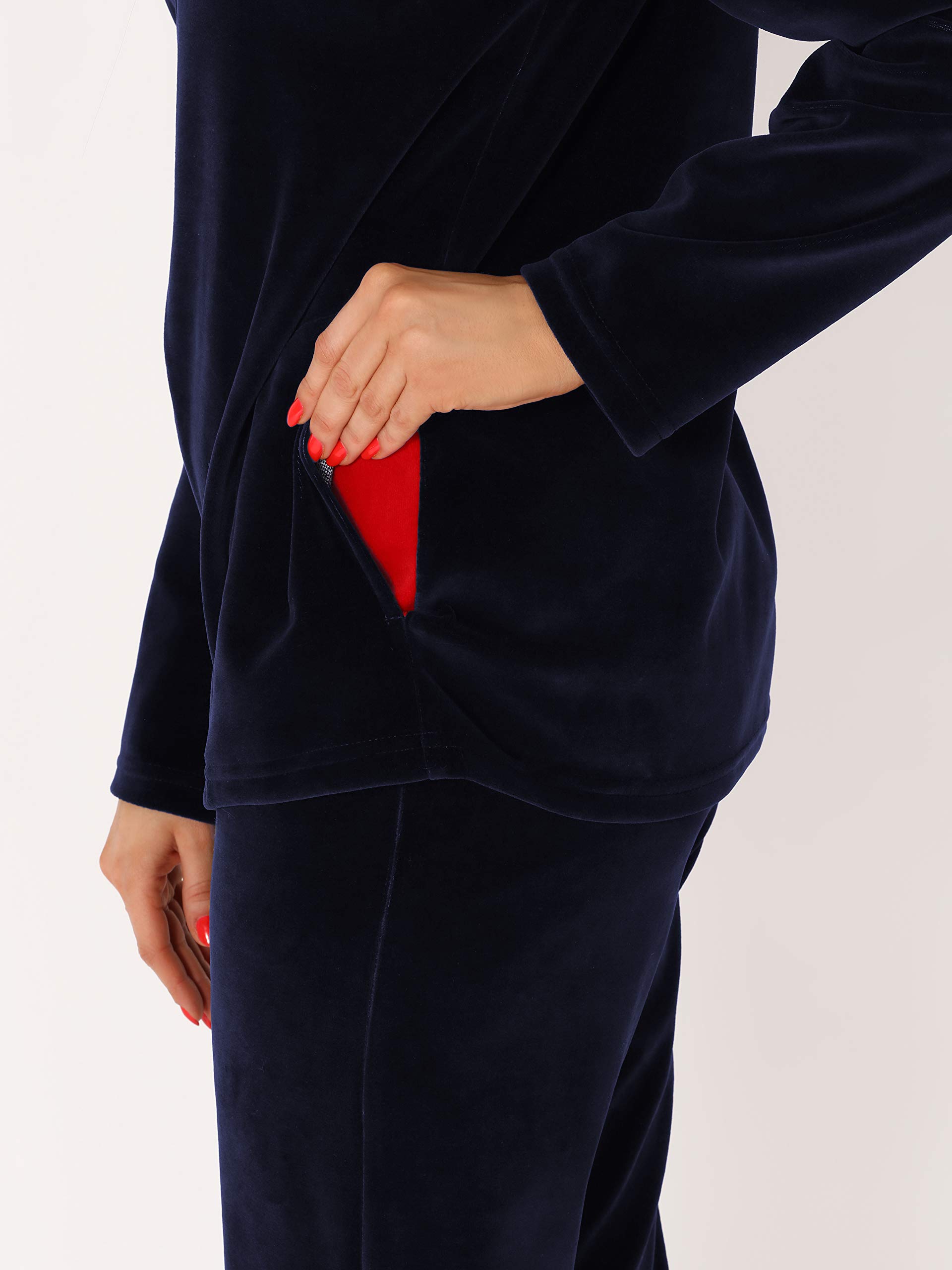 Merry Style Ensemble Survêtement Blouson et Pantalon en Velours Femme MSMG001 (Bleu Marine/Rouge(1734), 6XL)