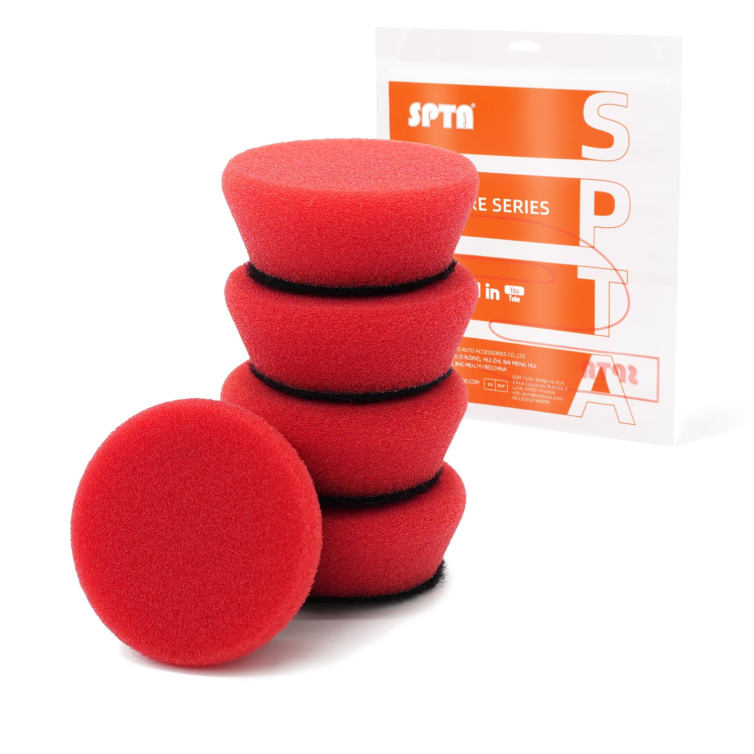 SPTA Red T10 Mini Ultra-Fine Finishing Foam Polishing Pads, 5Pcs 1.3inch/32mm Sponge Polishing Buffing Pads, Car Foam Detail Polishing Pad Kit for Car Detail Polishing, Small Area Polishing -FPTSS1R