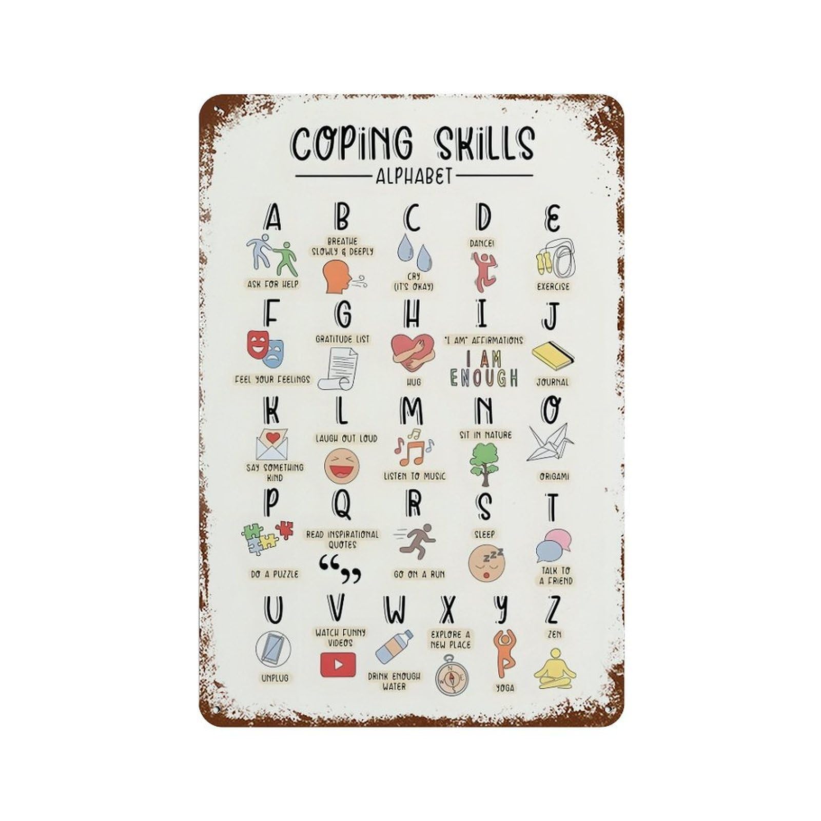 xiaoxiaoshen Coping Skills Alphabet Wall Decor Art Metal Tin Poster Modern Home Decor Art Home Bar Shop Decorations Vintage Sign 30x20cm