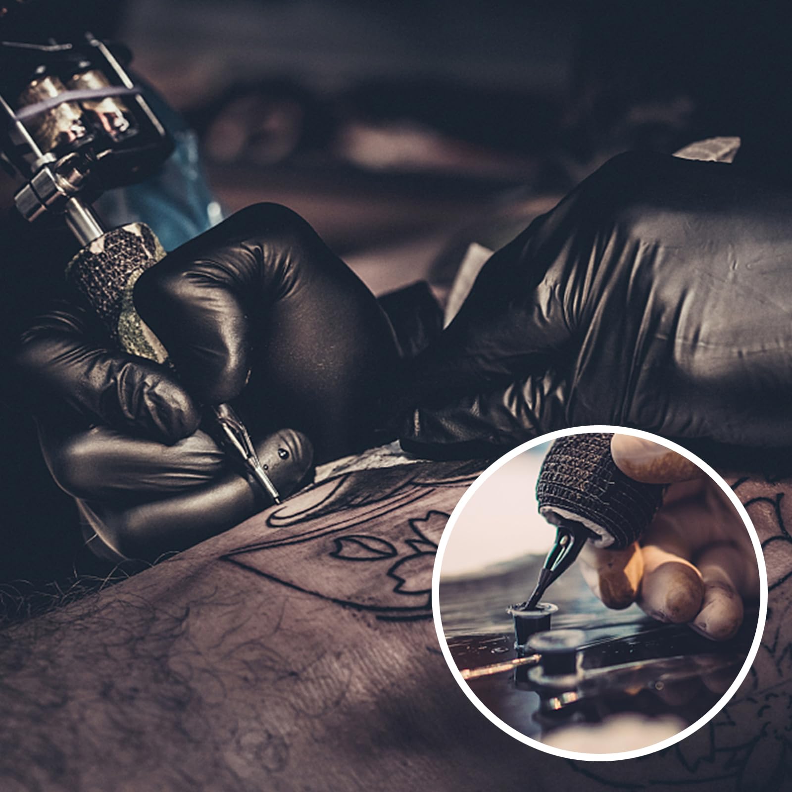 Tattoo Farbkappen-Set – 300 Stück In 3 Größen Inkl. Halter & Übungshaut – Profi-Zubehör
