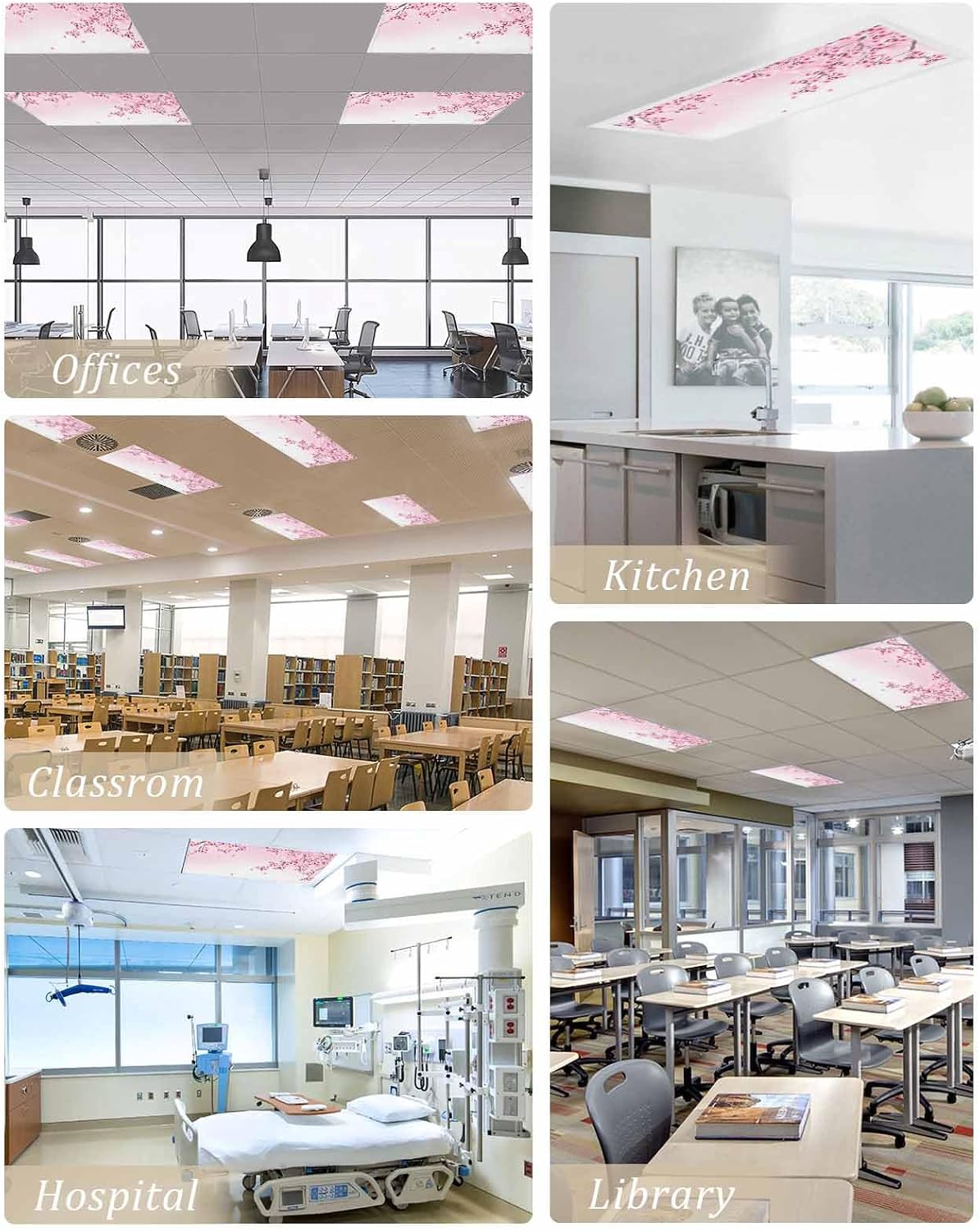 Yukro 4 Pack Fluorescent Light Covers for Ceiling Pink Cherry Blossoms Floral Classroom Light Covers Magnetic Overhead Light Cover Light Filters Office School Home 4 x 2 Feet