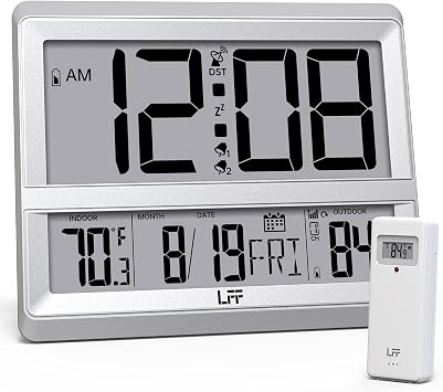 LFF Atomic Clock 11.5 Large Display with Indoor Outdoor Temperature Date