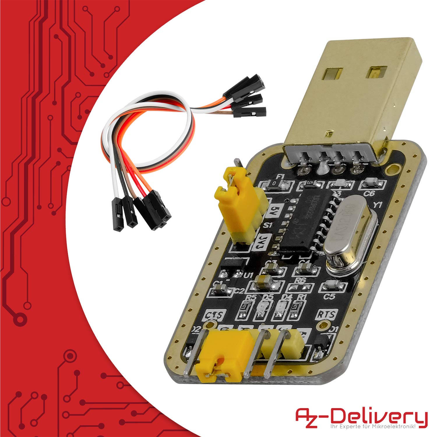 AZDelivery 3 x UART-TTL USB Adattatore con Convertitore CH340G 3.3V e 5V con Cavo Jumper compatibile con Arduino incluso un E-Book!
