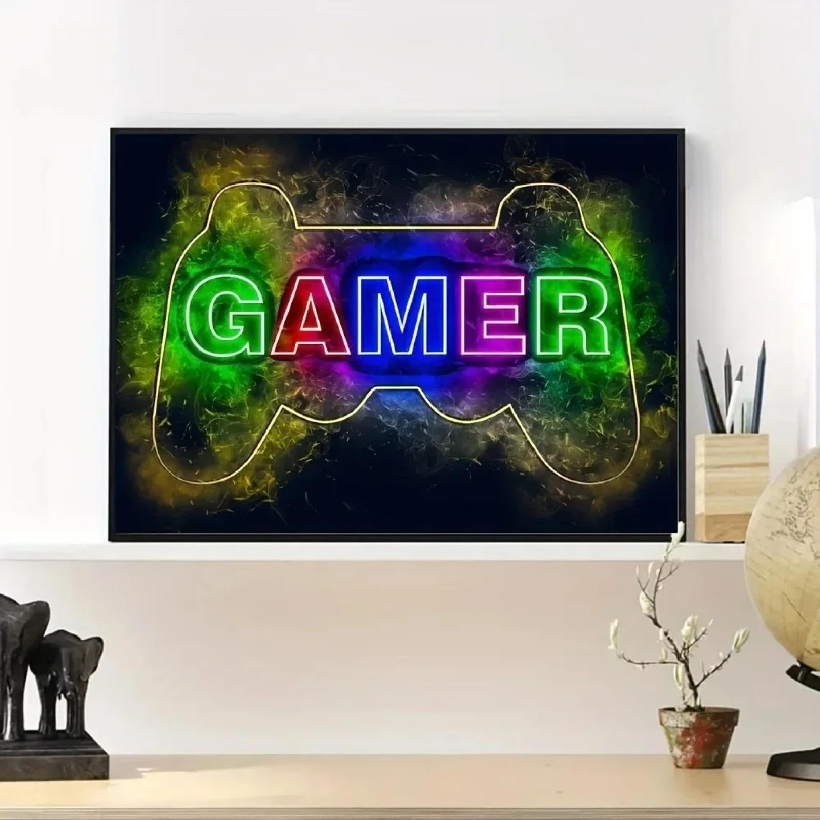 MAIMANG Póster de arte de pared de videojuegos para amantes de los videojuegos, pintura en lienzo, carteles e impresiones, decoración de pared, 40 x 60 cm, marco